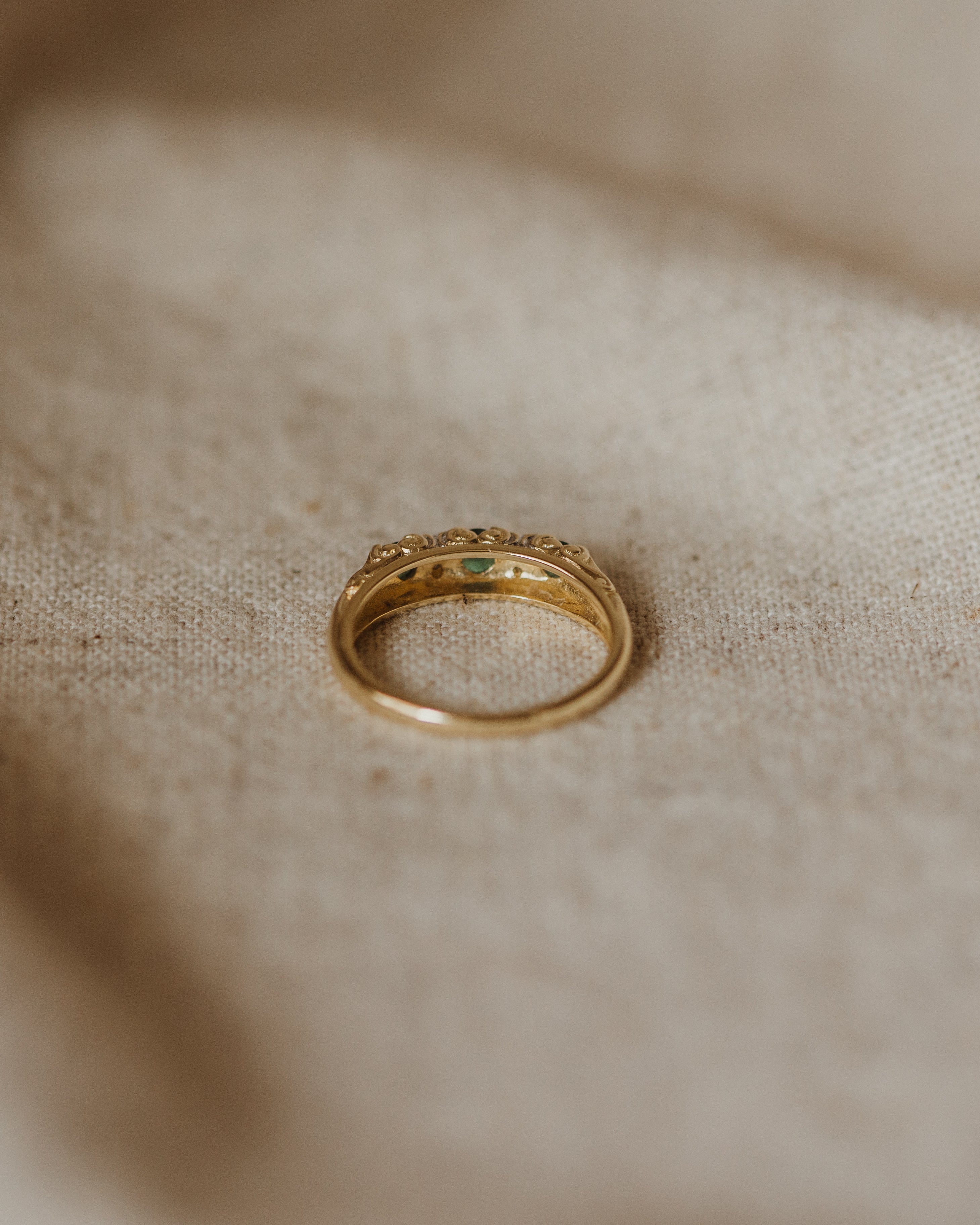 Mathilda Vintage 9ct Gold Emerald & Diamond Trilogy Ring