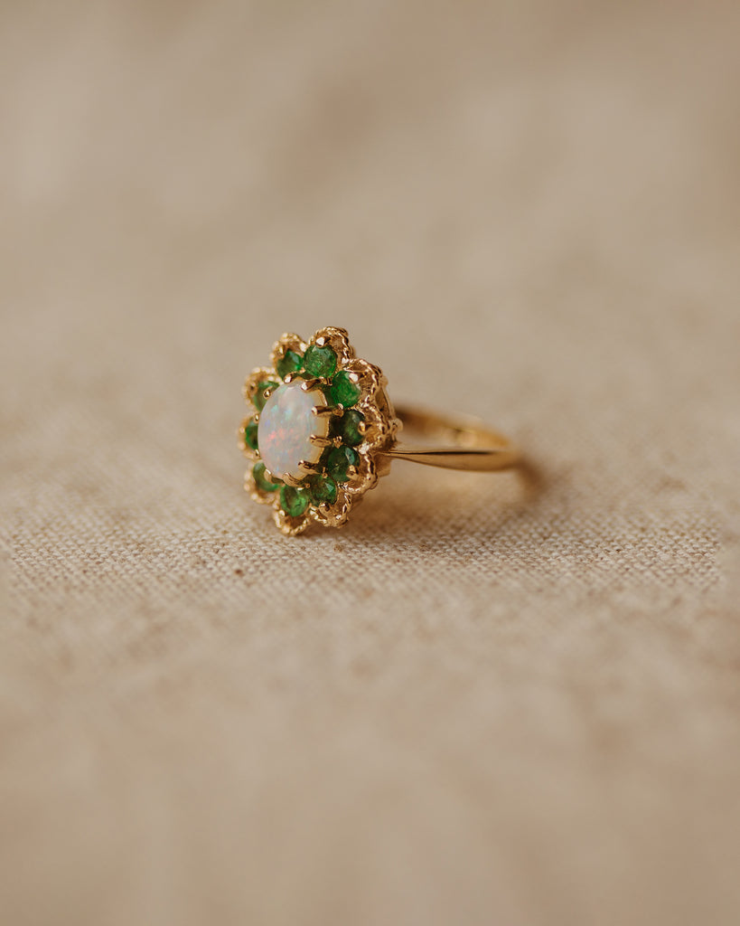 Irene 1977 9ct Gold Opal & Emerald Cluster Ring