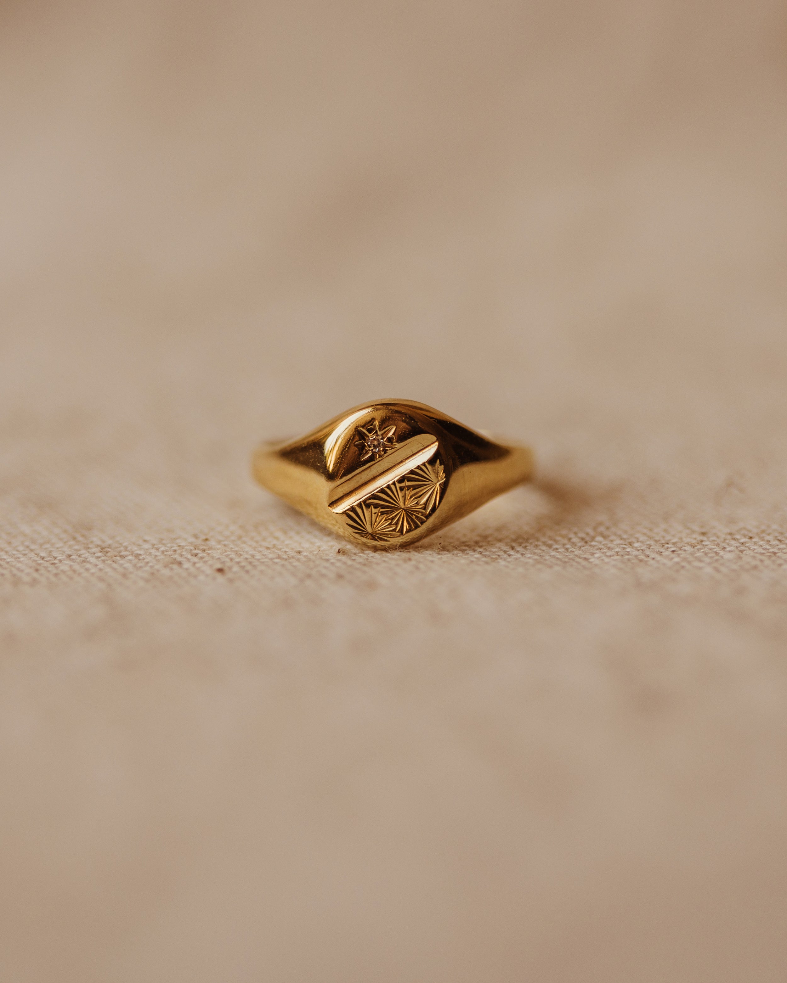 Image of Adelia Vintage 9ct Gold Star Set Diamond Signet Ring