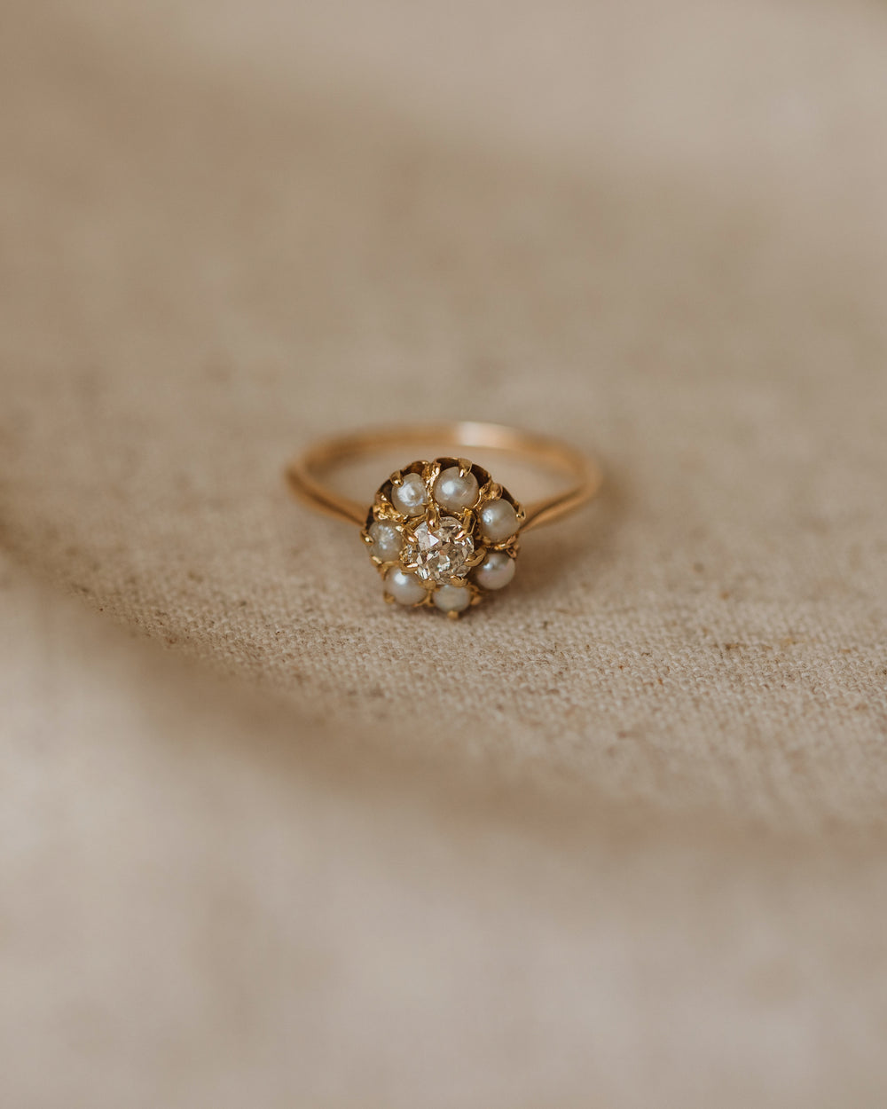 Winifred Antique 18ct Gold Pearl & Diamond Cluster Ring