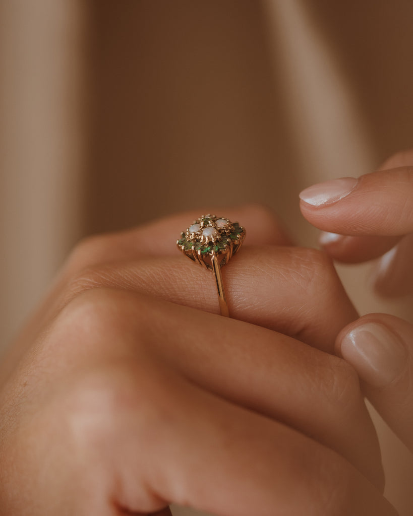 Edwina 1975 9ct Gold Emerald & Opal Cluster Ring