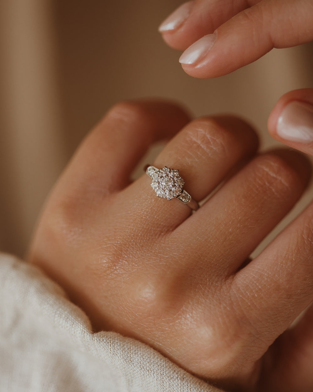 Henrietta Vintage 18ct White Gold Diamond Cluster Ring