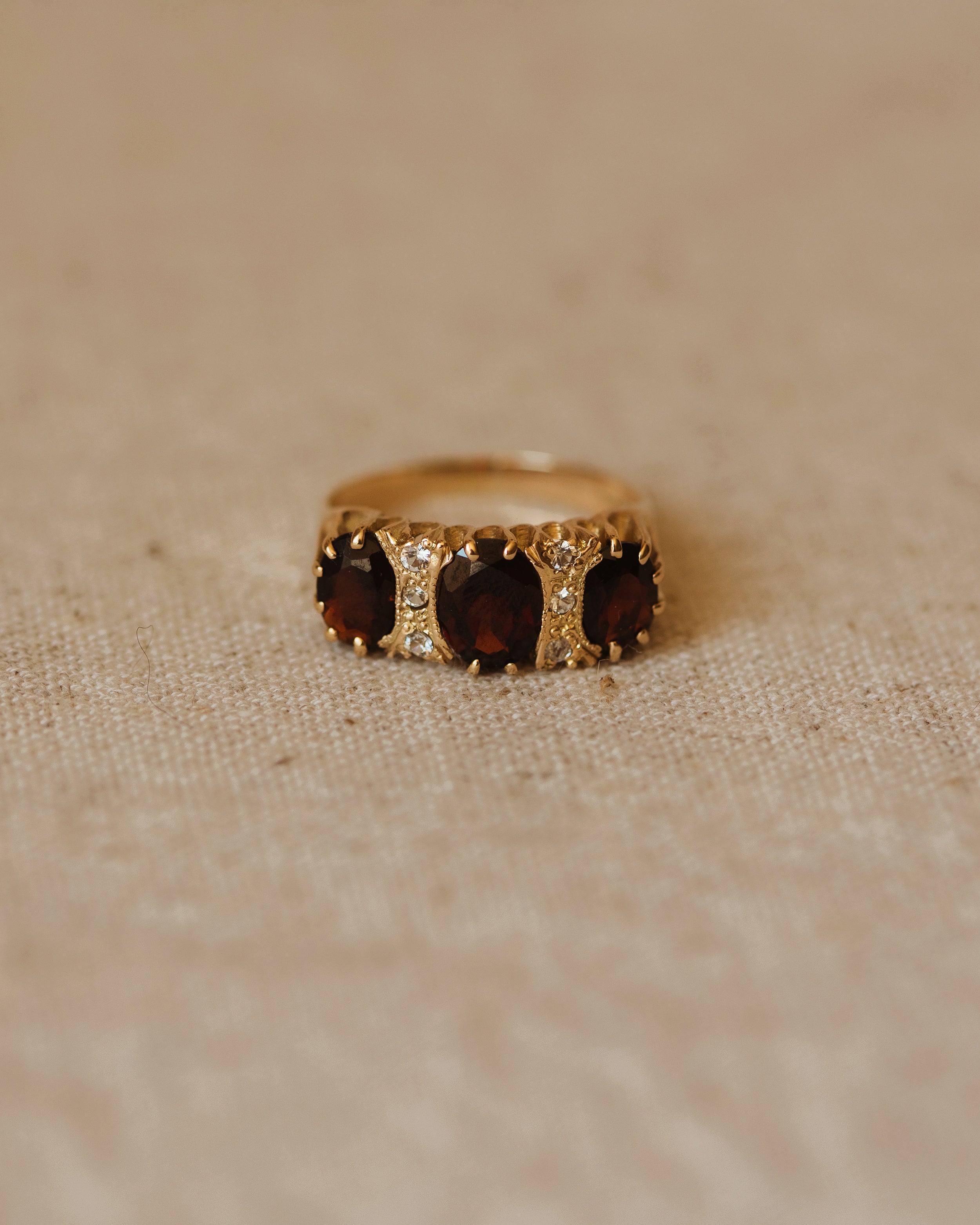Alfreda 1980 9ct Gold Garnet Trilogy Ring