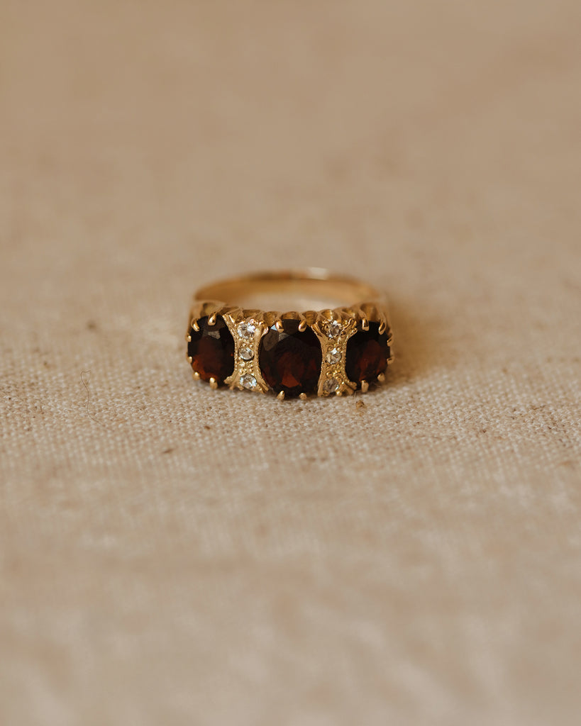 Alfreda 1980 9ct Gold Garnet Trilogy Ring