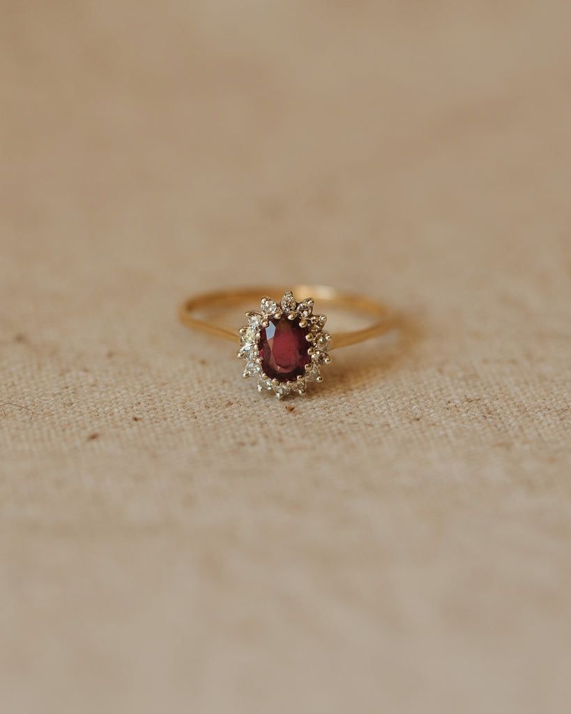 Gladys 1984 9ct Gold Ruby & Diamond Cluster Ring