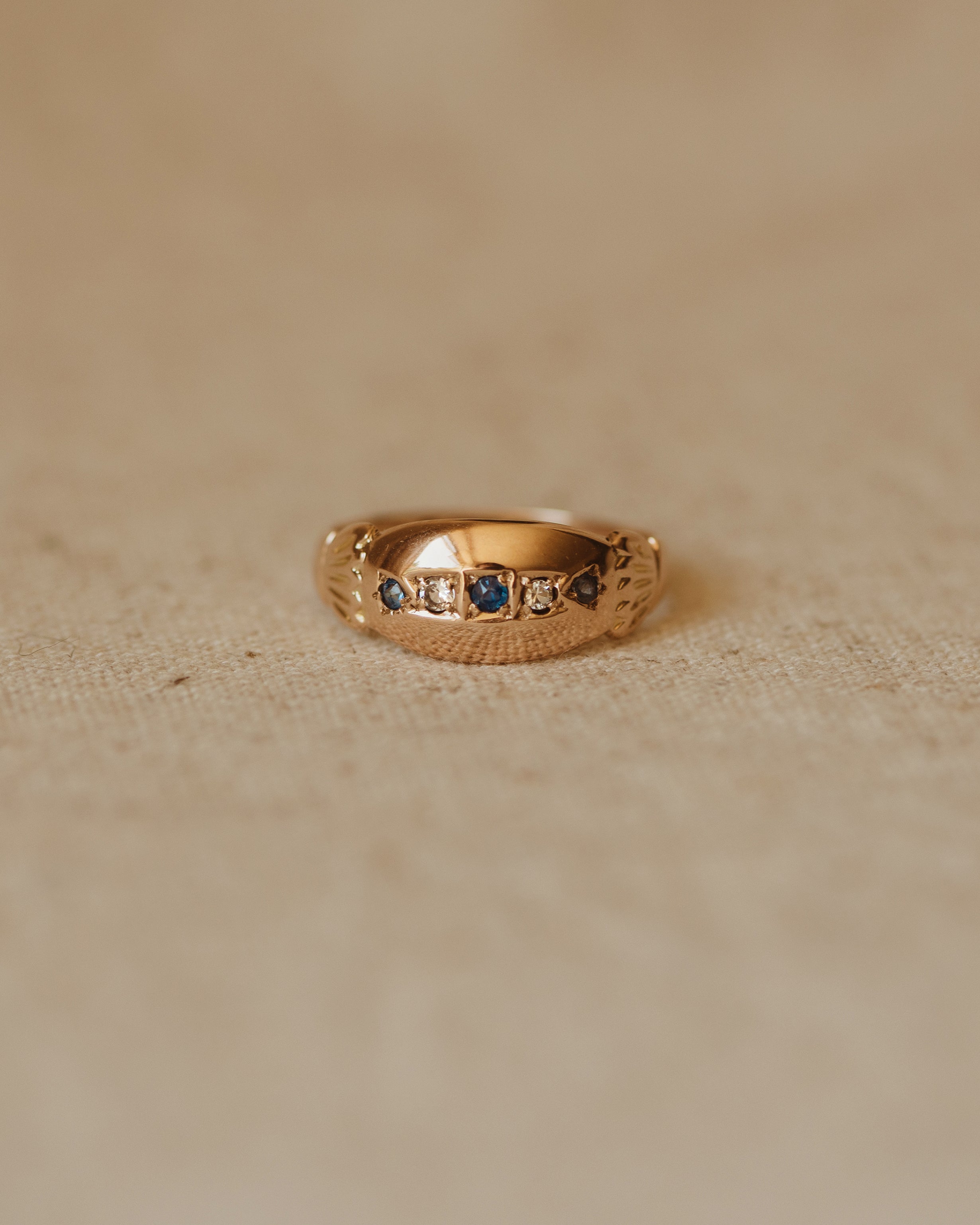 May 1907 9ct Gold Sapphire & Diamond Gypsy Ring