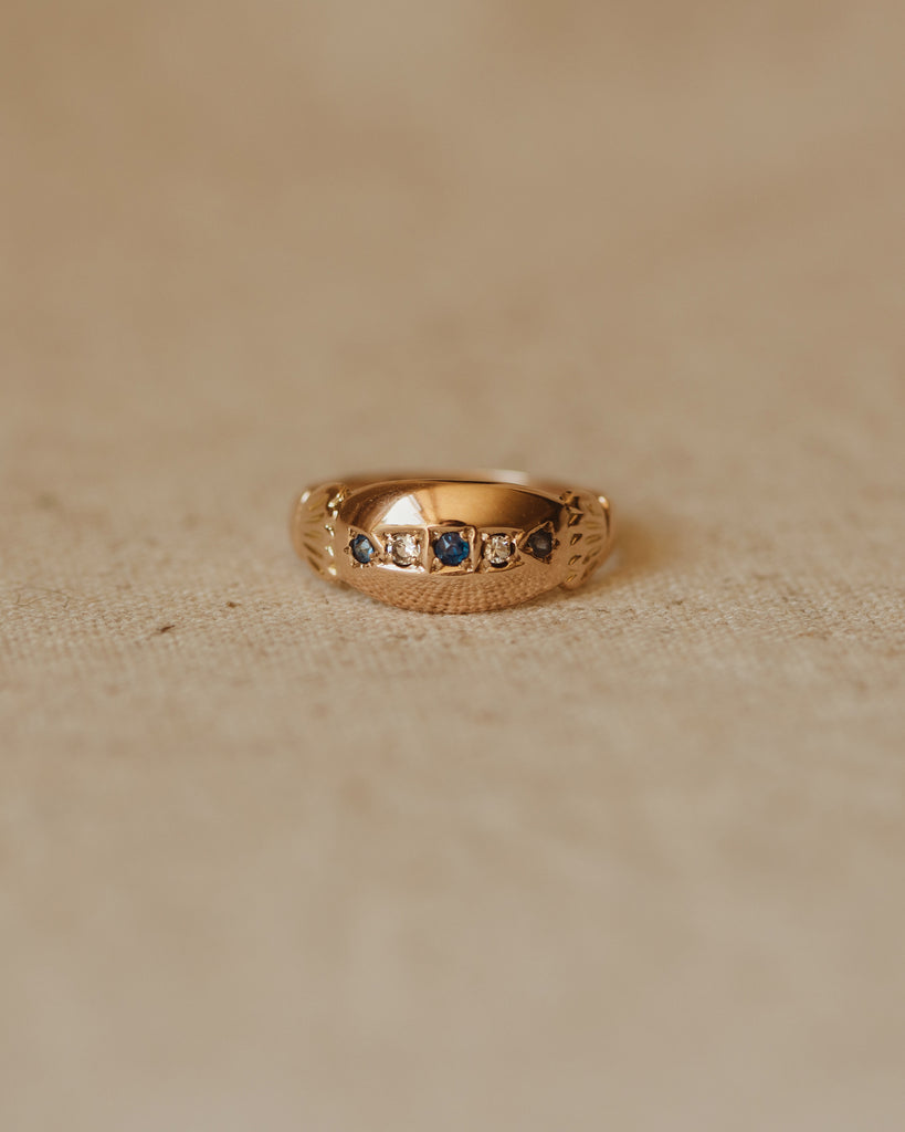 May 1907 9ct Gold Sapphire & Diamond Gypsy Ring