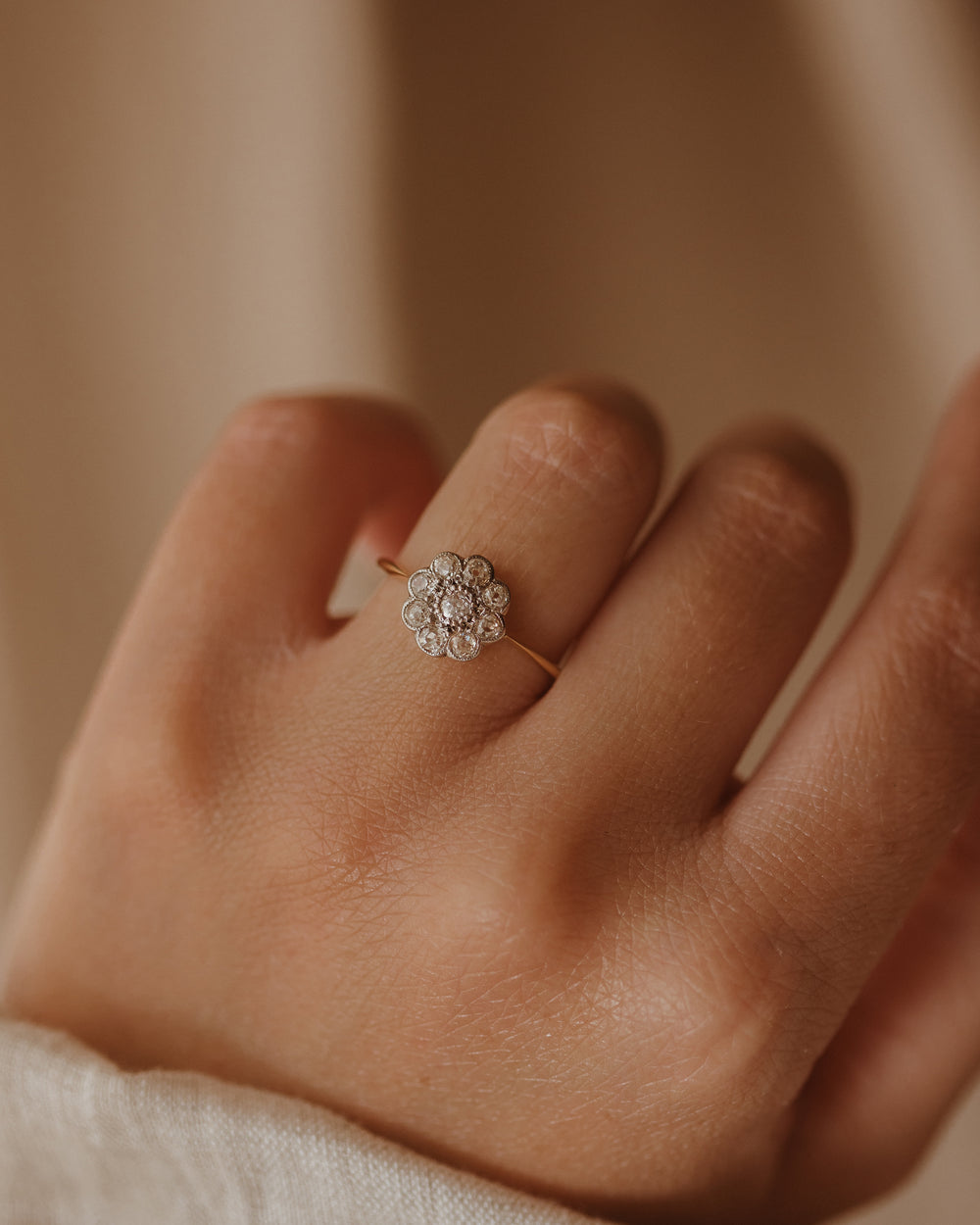 Alma Antique 18ct Gold Diamond Flower Cluster Ring