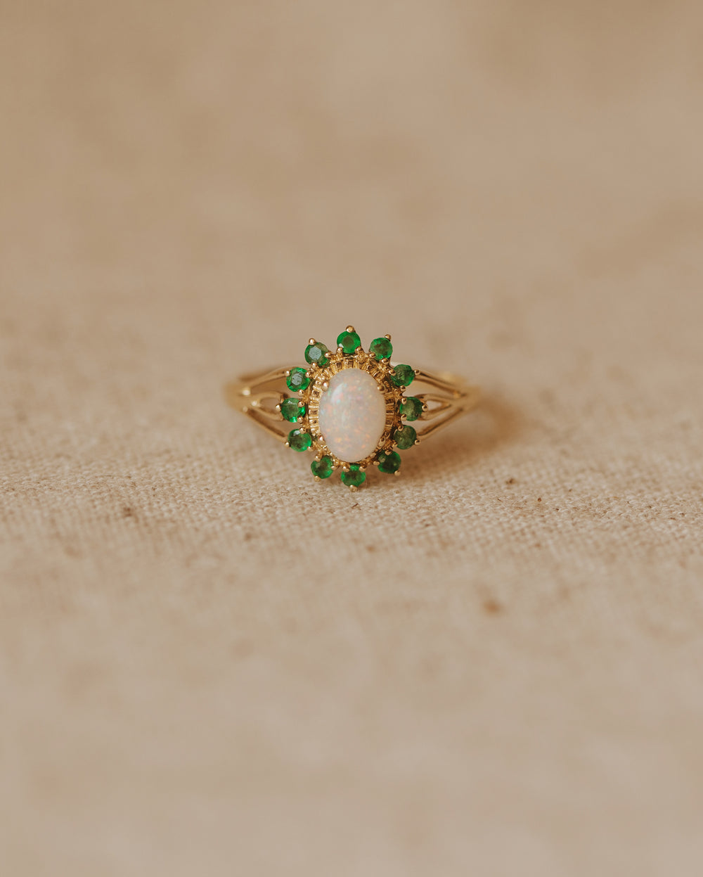 Dorothy Vintage 9ct Gold Opal & Emerald Ring