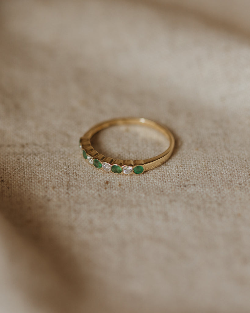 Iris Vintage 9ct Gold Emerald & Diamond Half Eternity Ring