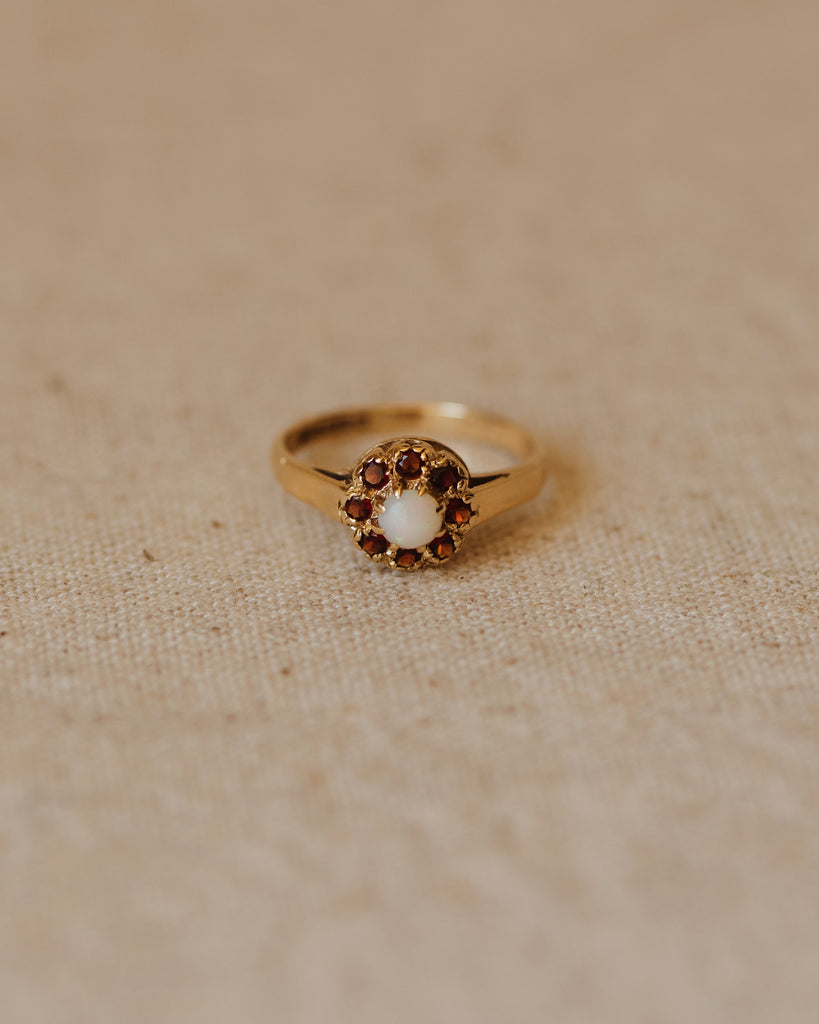 Juliana 1982 9ct Gold Opal & Garnet Cluster Ring