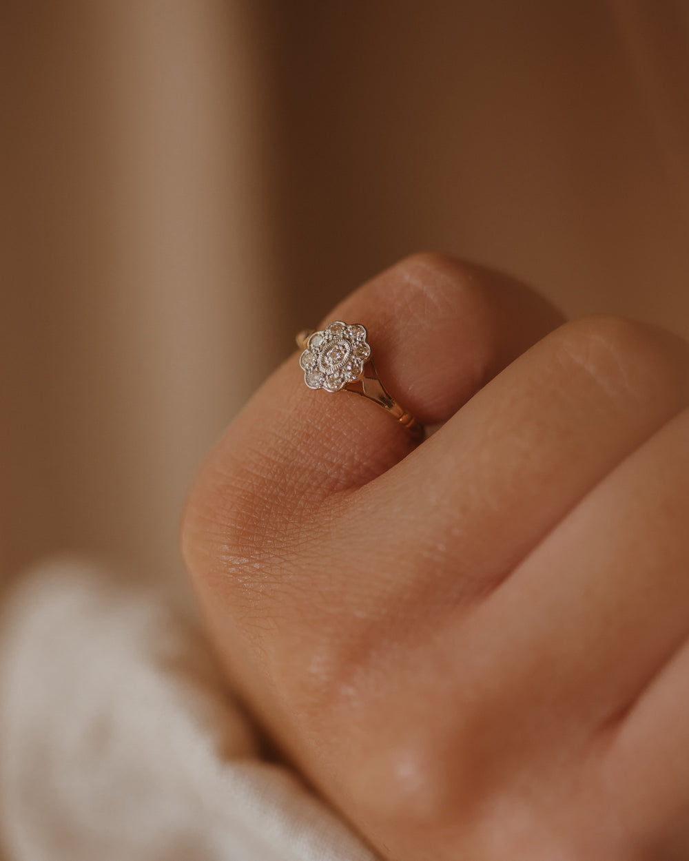 Augusta Vintage 18ct Gold Diamond Flower Cluster Ring