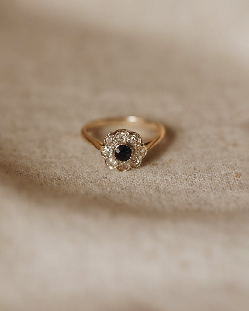 Emilie Antique 9ct Gold Sapphire & Diamond Cluster Ring