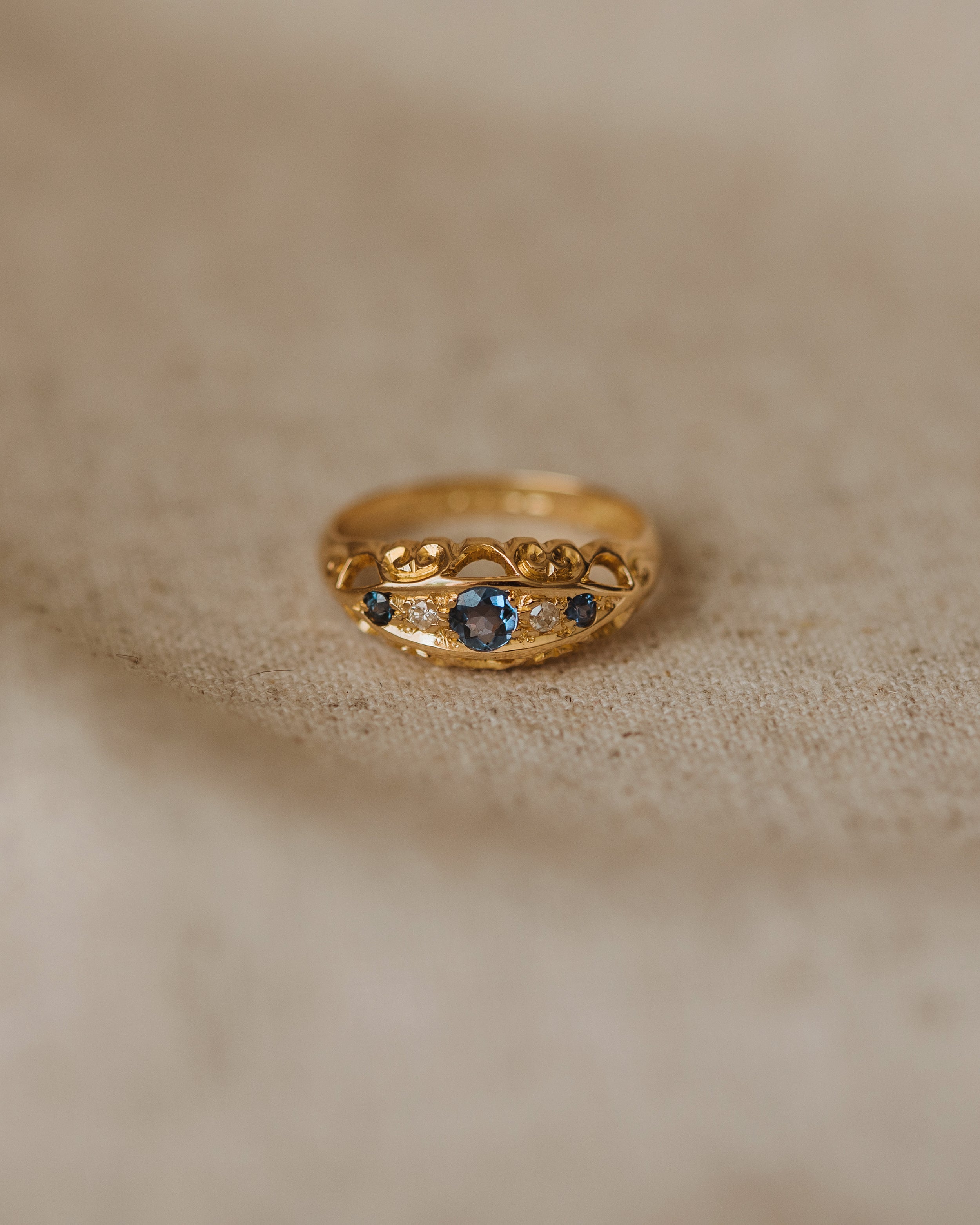 Cecilie 1918 18ct Gold Sapphire & Diamond Trilogy Ring