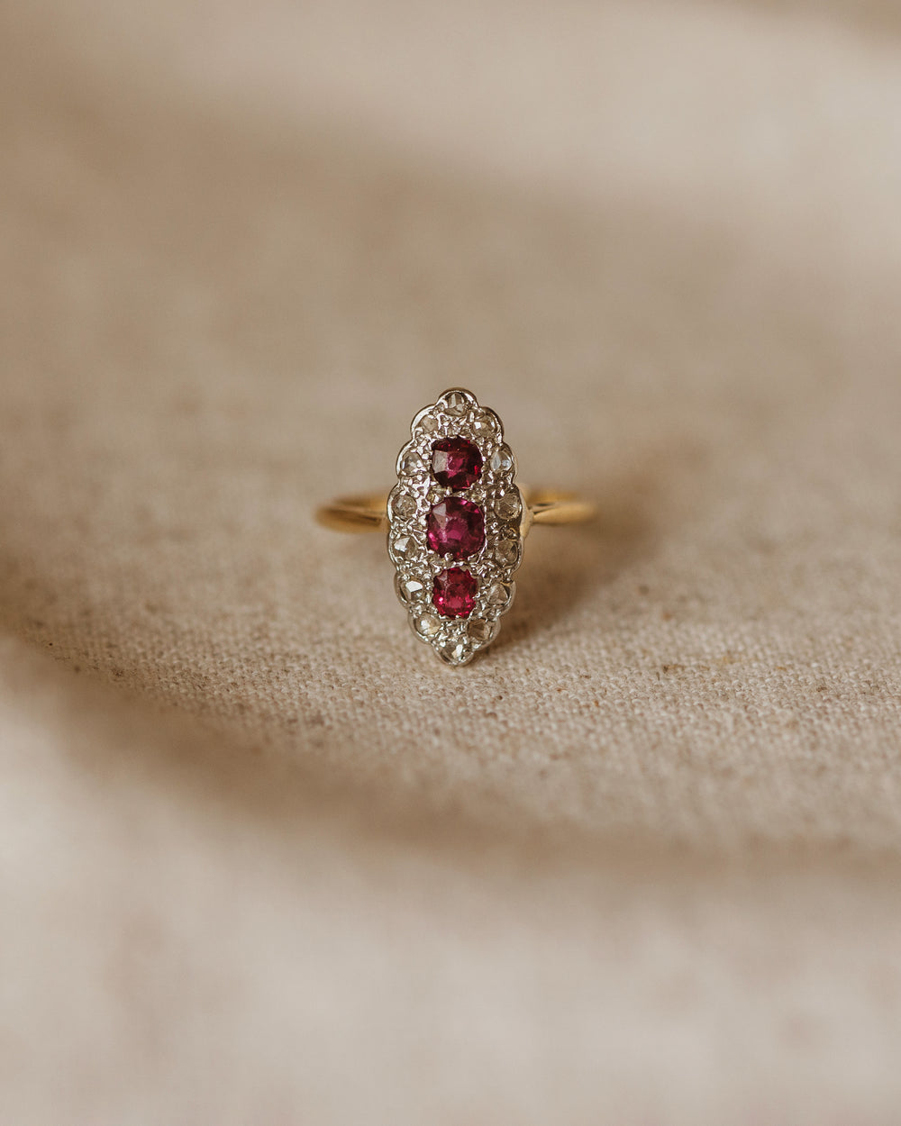 Isabella 1944 18ct Gold Art Deco Ruby & Diamond Panel Ring