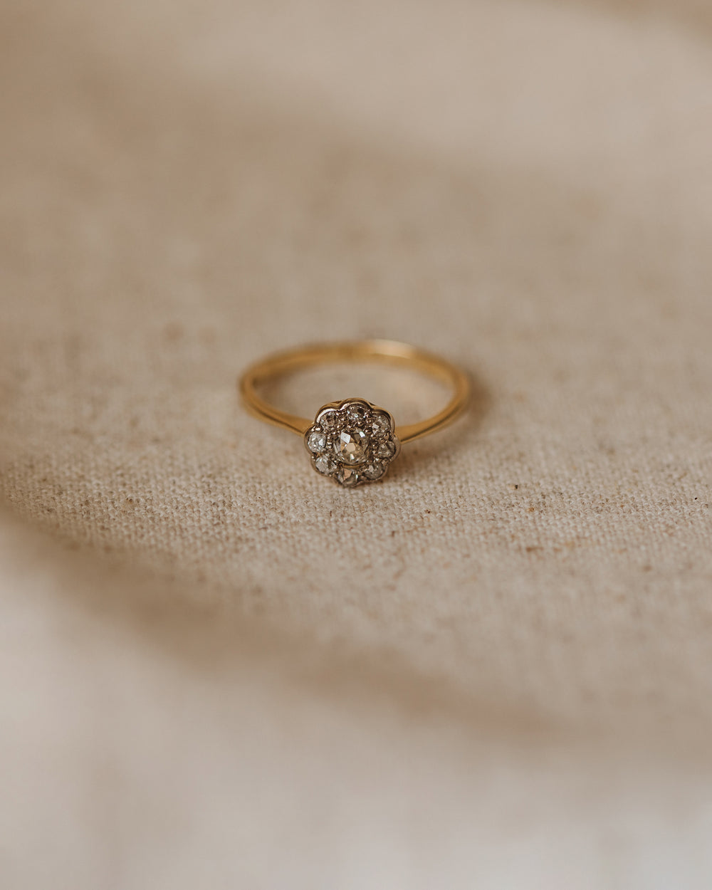 Grethe Antique 18ct Gold Diamond Flower Cluster Ring