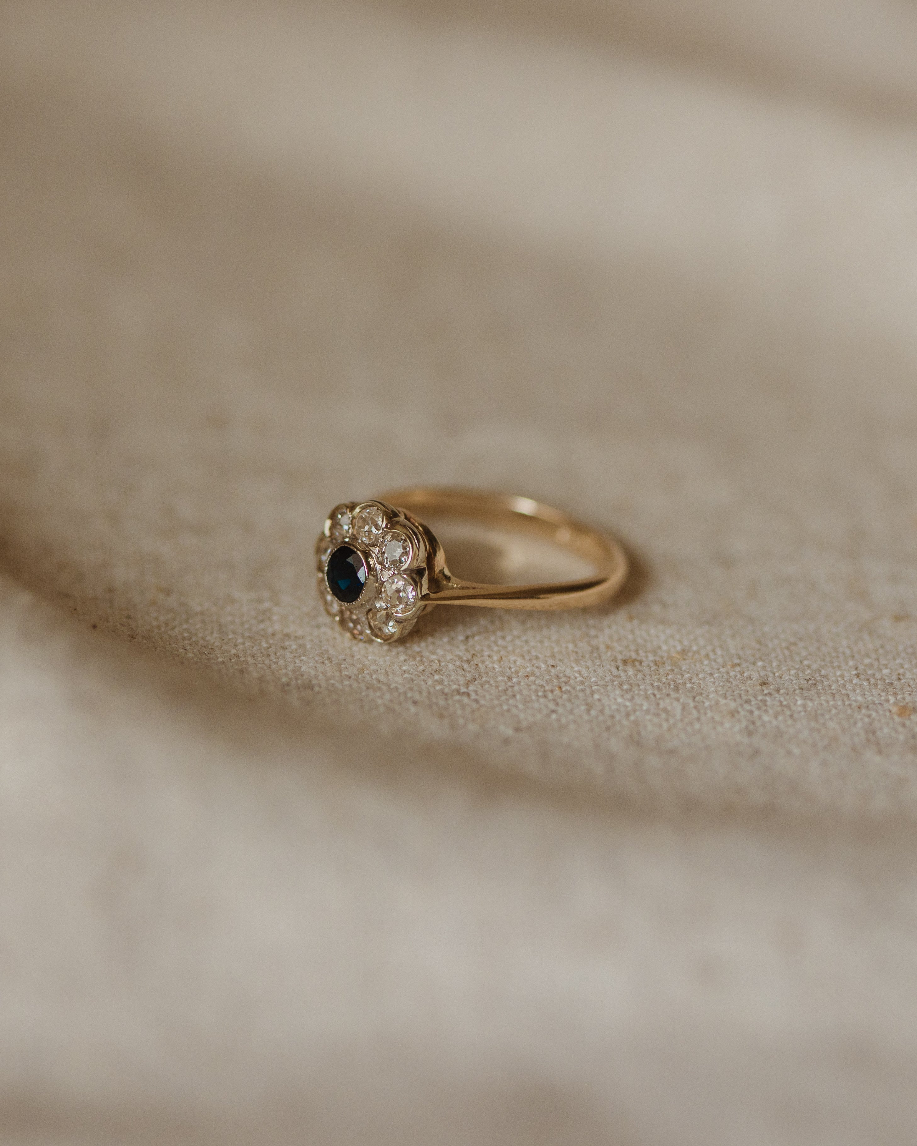 Emilie Antique 9ct Gold Sapphire & Diamond Cluster Ring