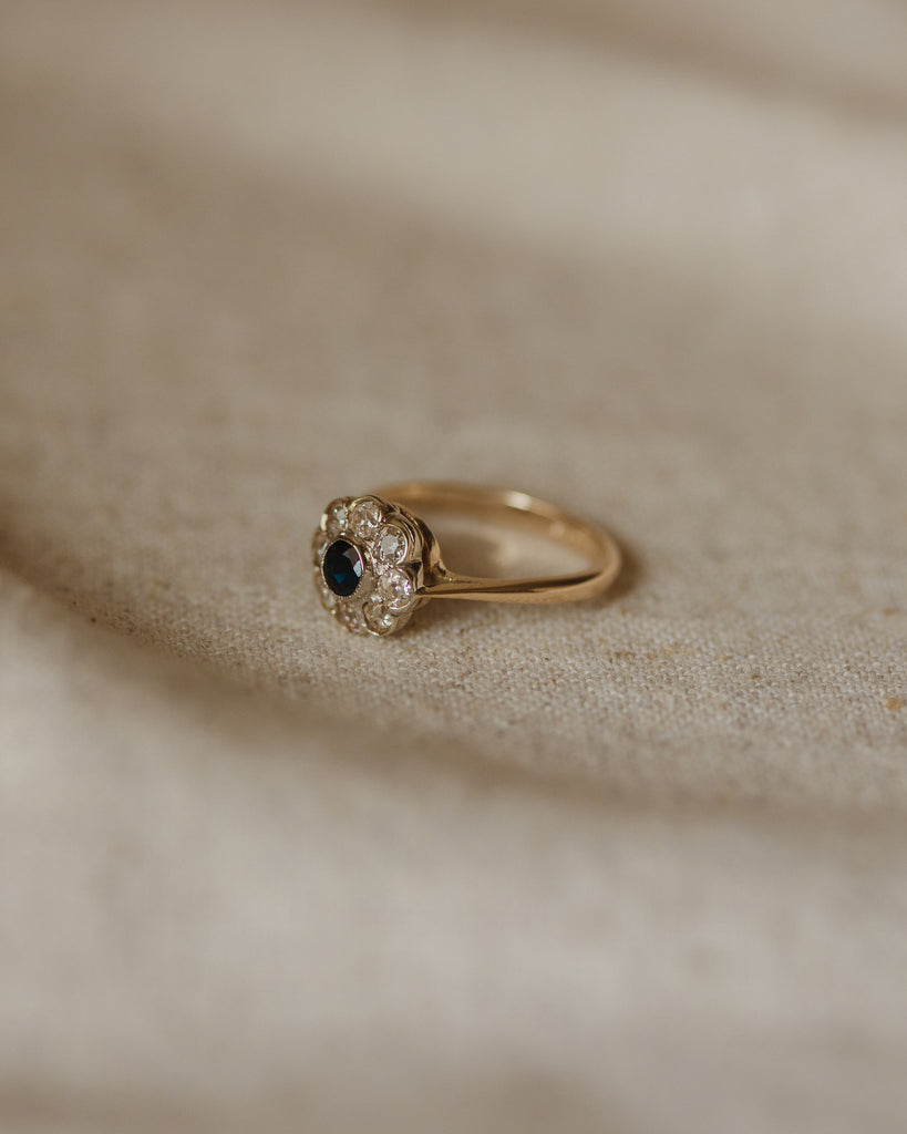 Emilie Antique 9ct Gold Sapphire & Diamond Cluster Ring