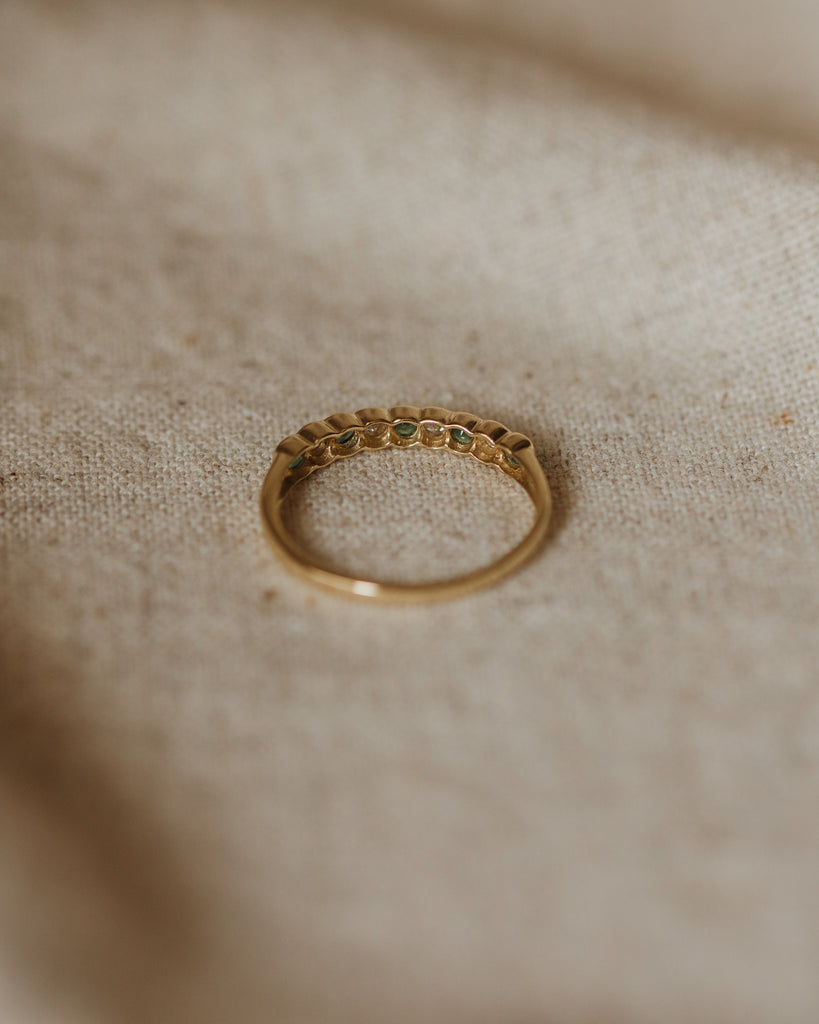 Iris Vintage 9ct Gold Emerald & Diamond Half Eternity Ring