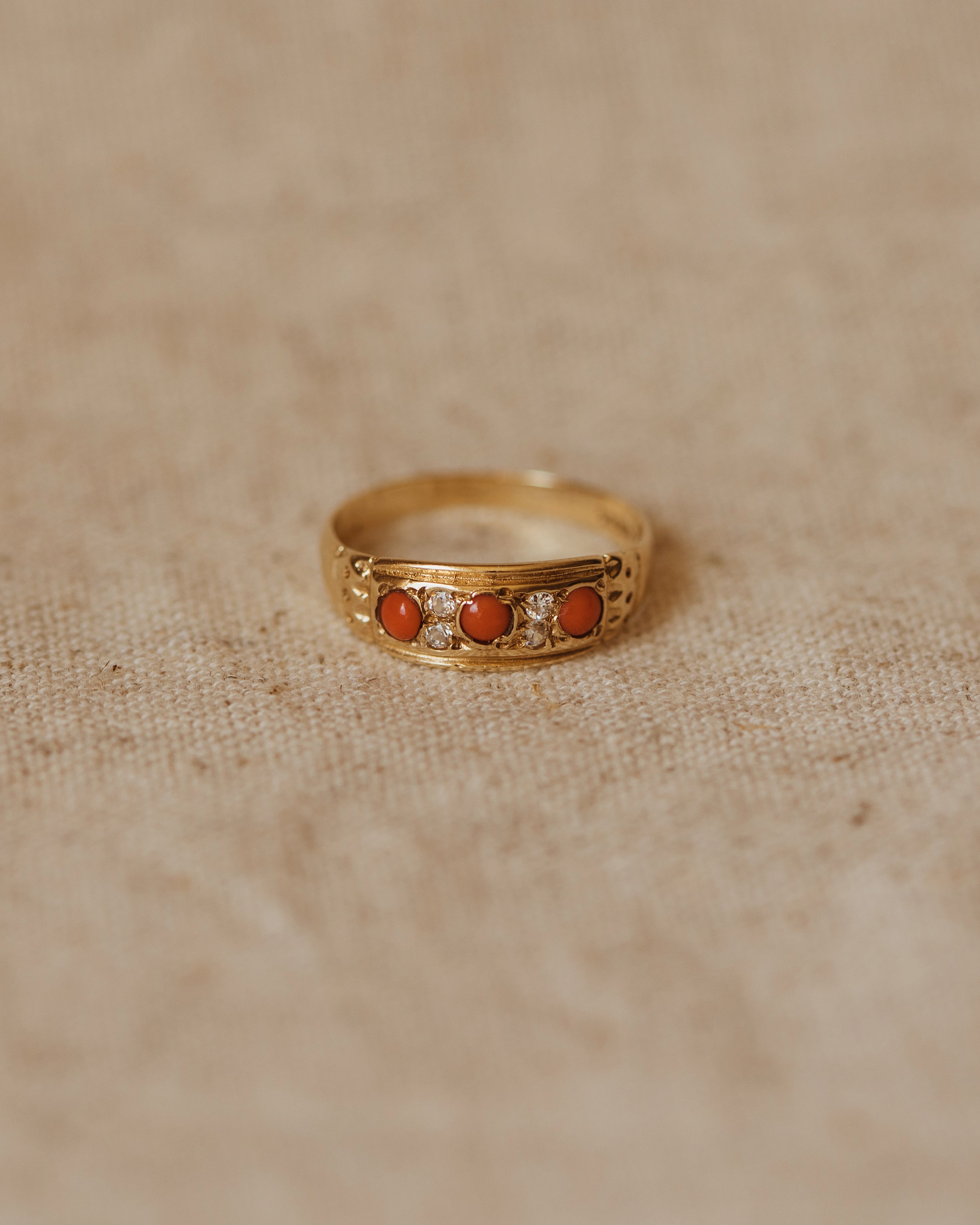 Eliza 1975 9ct Gold Coral & Diamond Ring