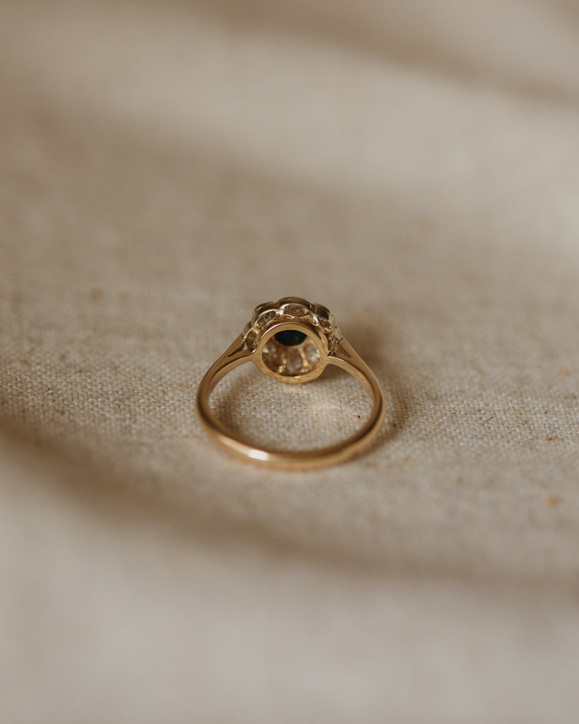 Emilie Antique 9ct Gold Sapphire & Diamond Cluster Ring