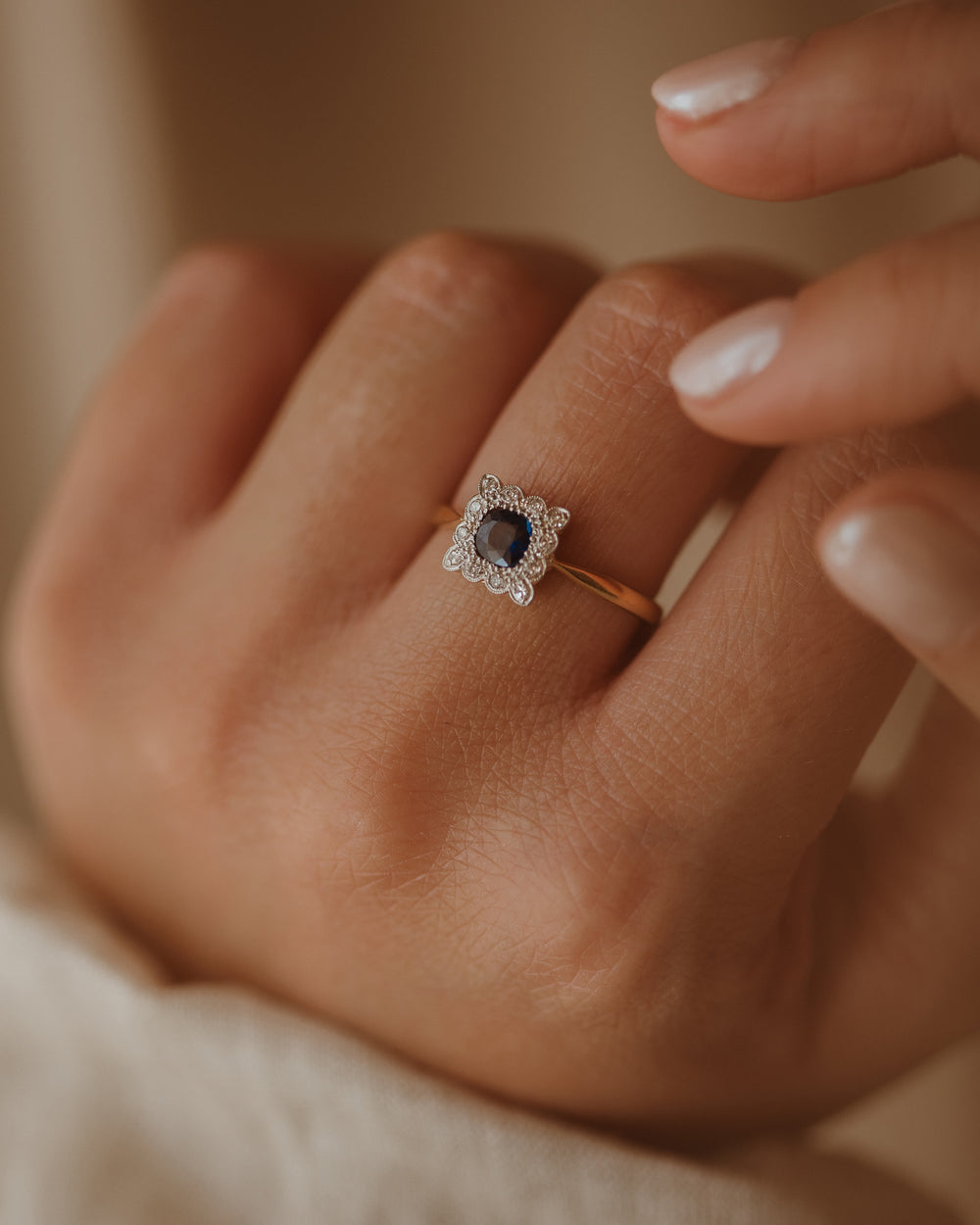 Ernestine Vintage Art Deco 18ct Gold Sapphire & Diamond Ring