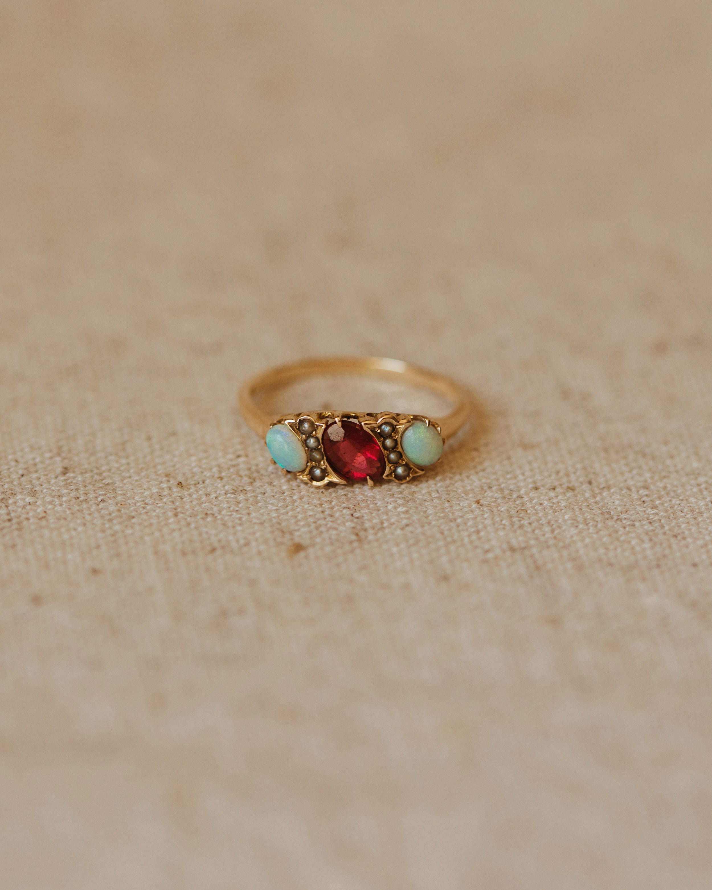 Image of Rosie Antique 18ct Gold Ruby, Opal & Pearl Ring
