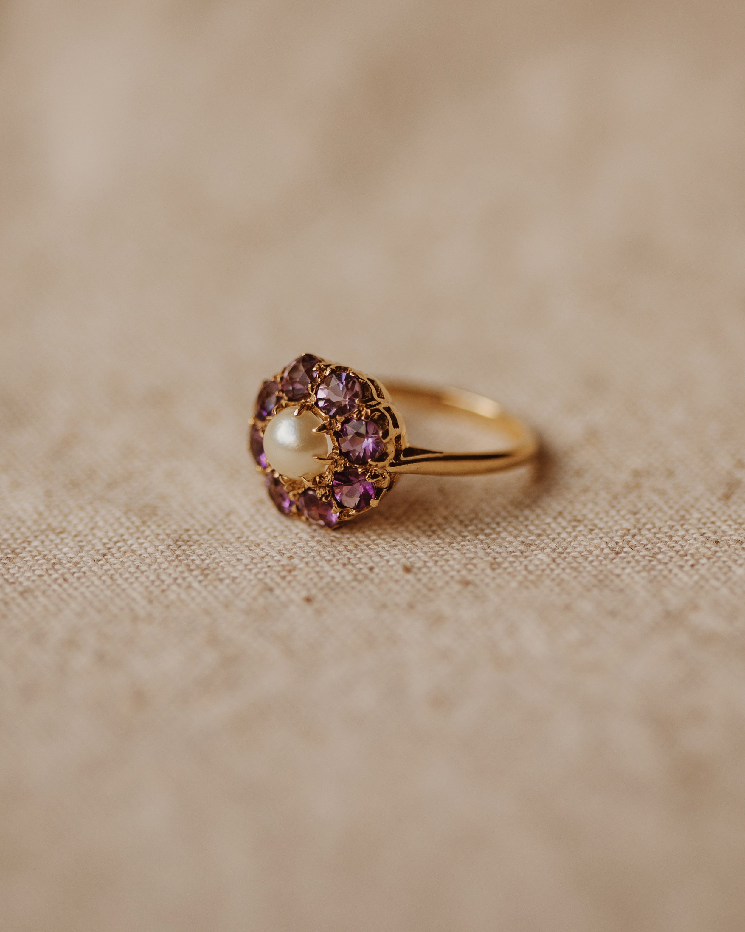 Lissie Vintage 9ct Gold Amethyst & Pearl Cluster Ring