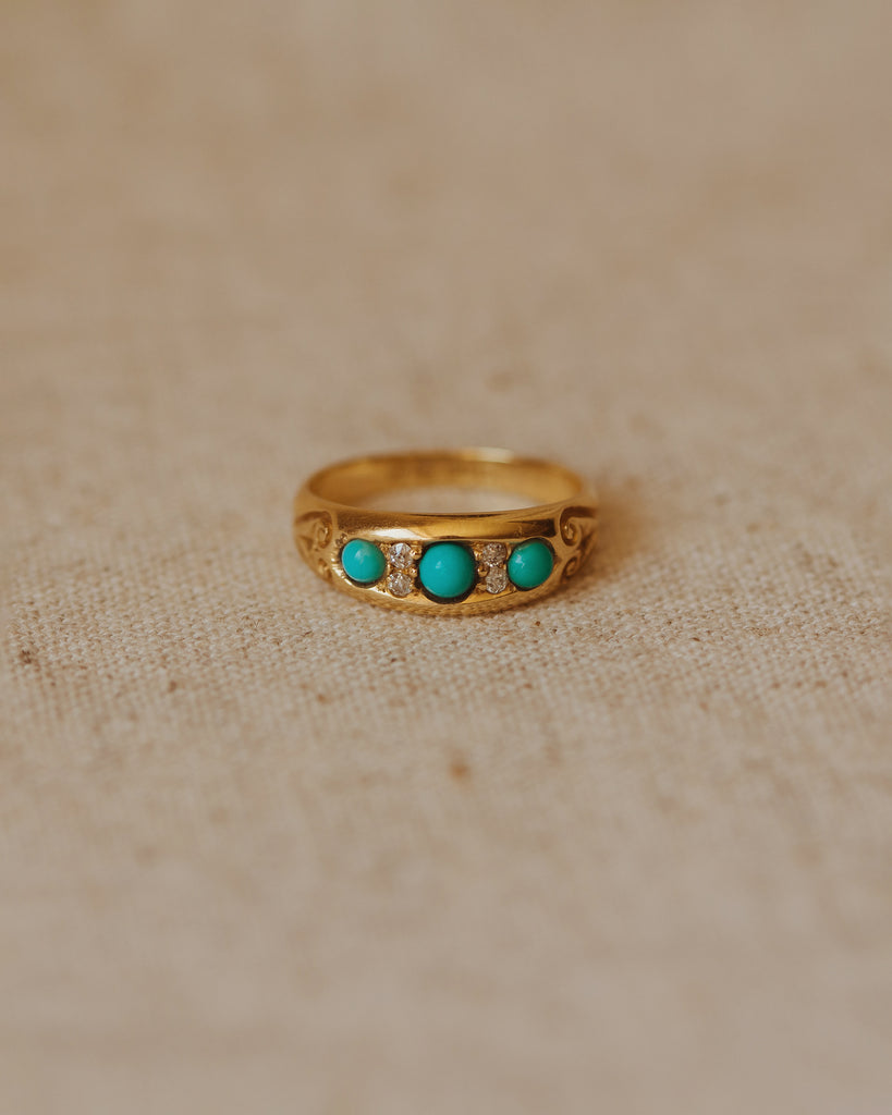 Winifred 1812 Antique 18ct Gold Turquoise & Diamond Ring