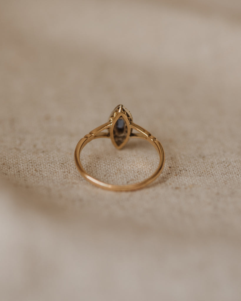 Hannah Antique 18ct Gold Sapphire & Diamond Navette Ring
