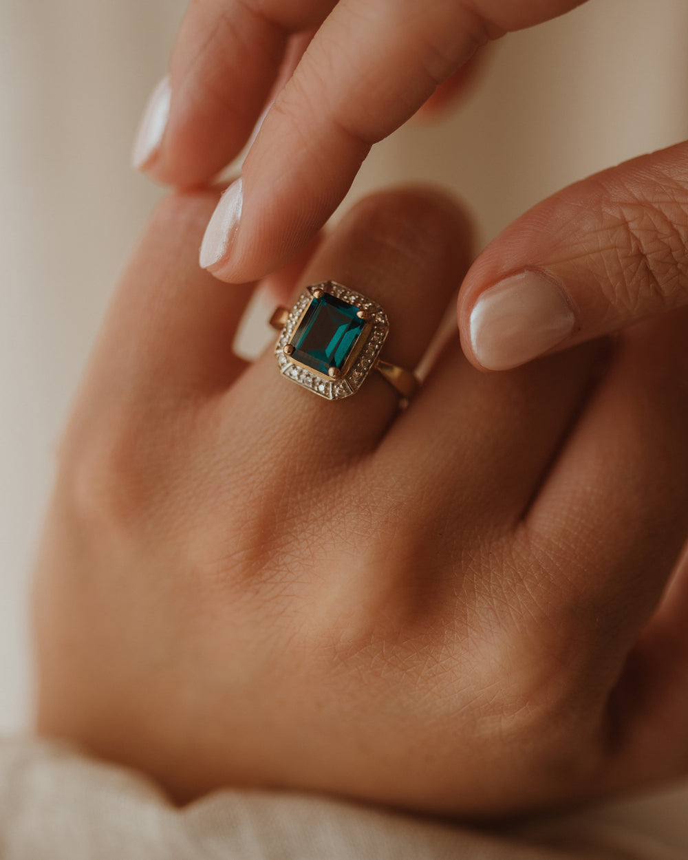 Norma Vintage 9ct Gold Blue Topaz & Diamond Ring