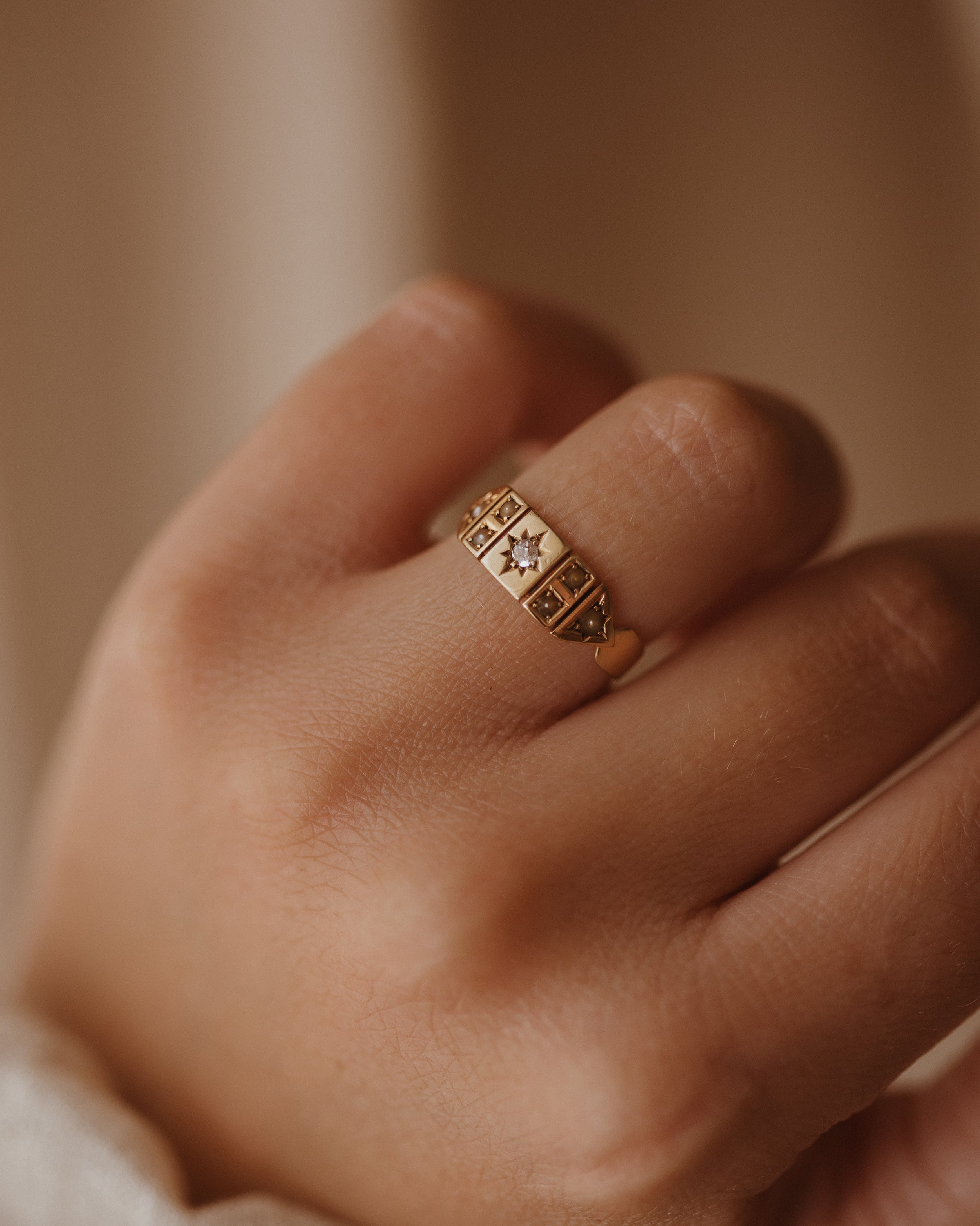 Image of Thomasina 1892 18ct Gold Diamond & Pearl Ring