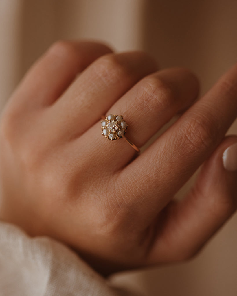 Winifred Antique 18ct Gold Pearl & Diamond Cluster Ring