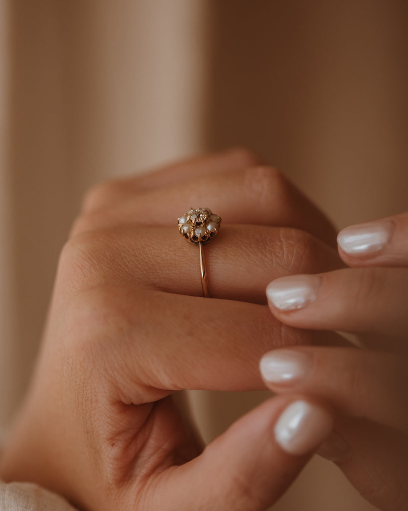 Winifred Antique 18ct Gold Pearl & Diamond Cluster Ring