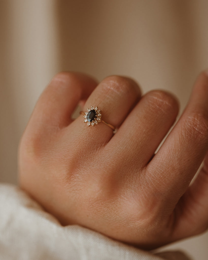 Amalie 1982 9ct Gold Sapphire & Diamond Cluster Ring