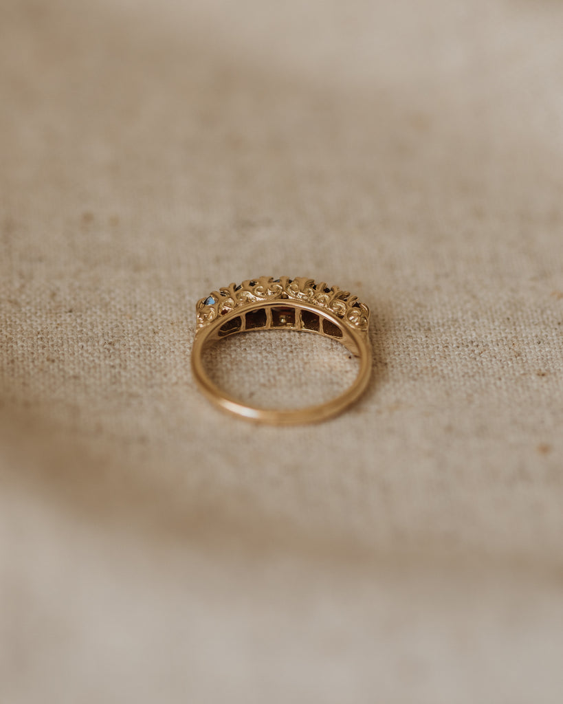 Alberte 1970 9ct Gold Garnet Five Stone Ring