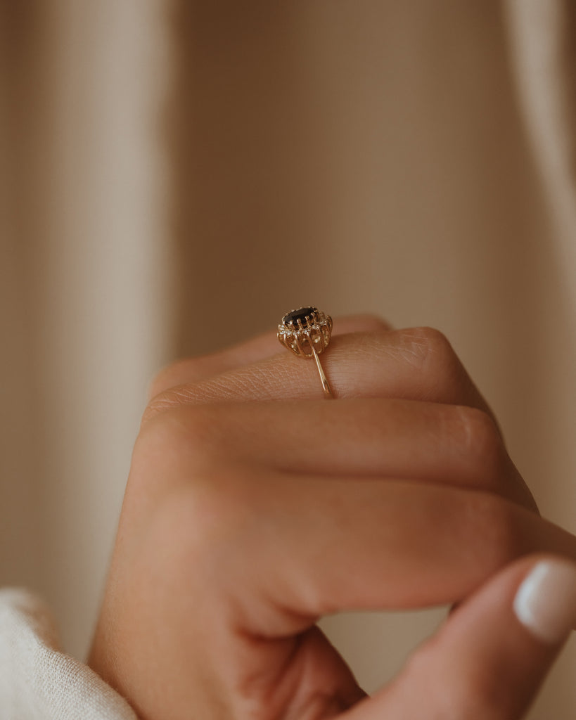 Amalie 1982 9ct Gold Sapphire & Diamond Cluster Ring