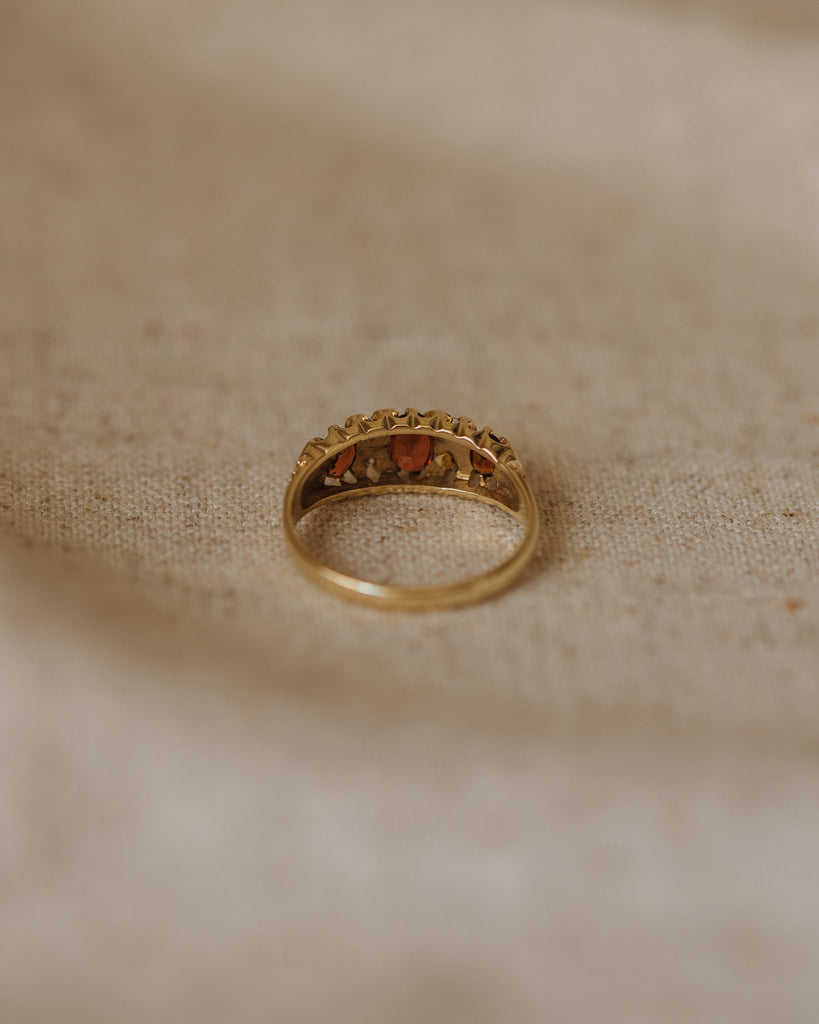 Camilla 1989 9ct Gold Garnet & Diamond Trilogy Ring