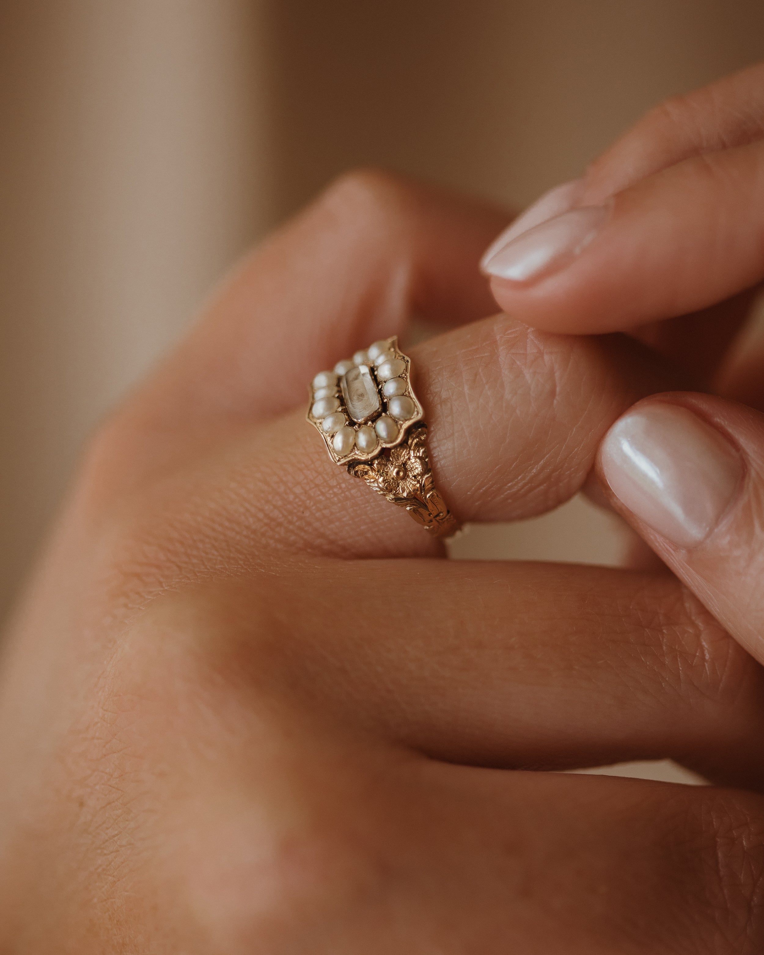 Image of Maeve Antique 18ct Gold Victorian Pearl Mourning Ring