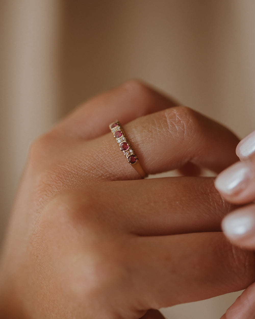 Anna 1987 9ct Gold Ruby & Diamond Half Eternity Ring