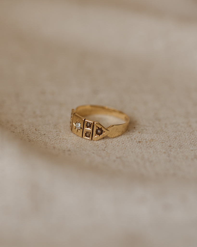 Thomasina 1892 18ct Gold Diamond & Pearl Ring