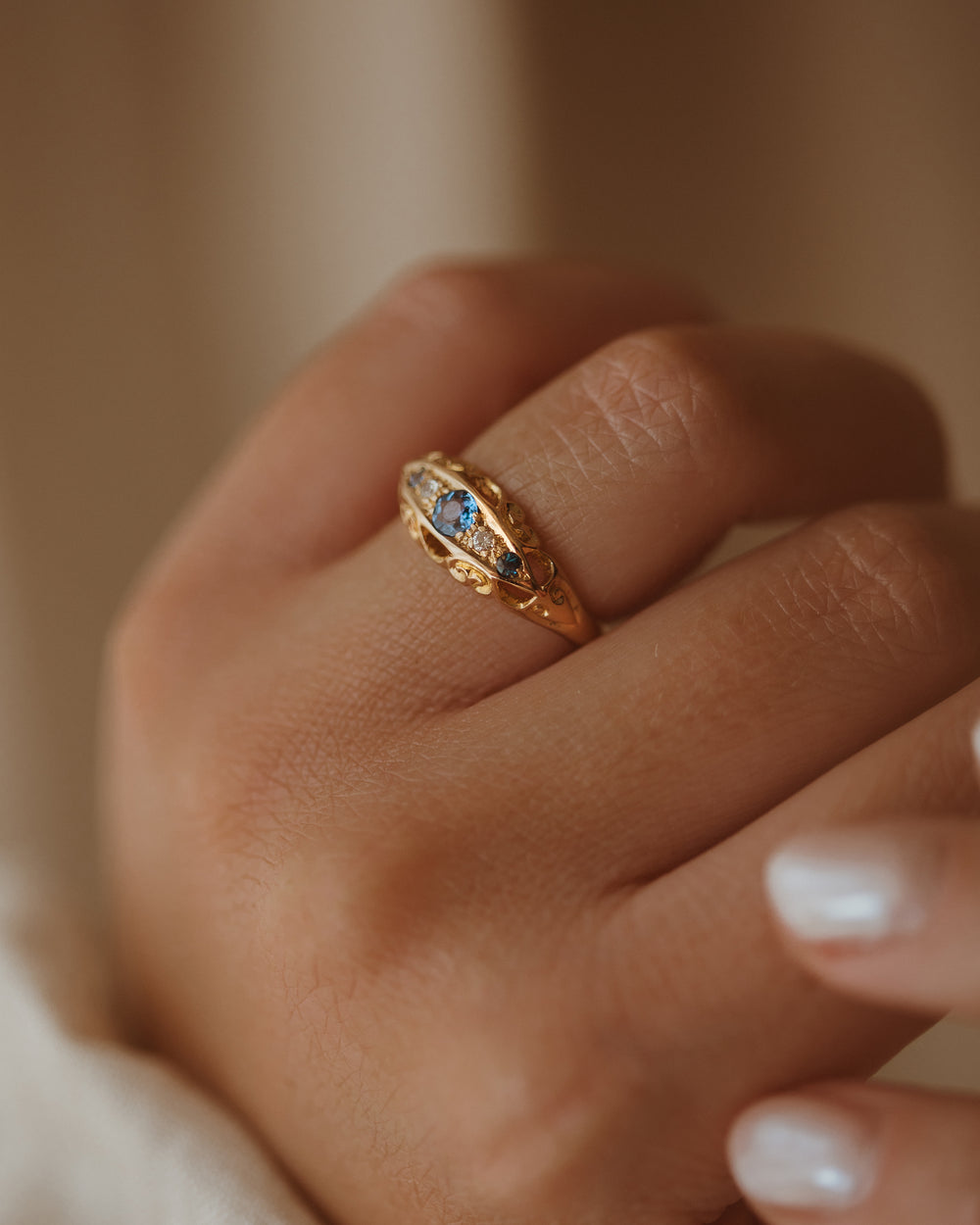 Cecilie 1918 18ct Gold Sapphire & Diamond Trilogy Ring