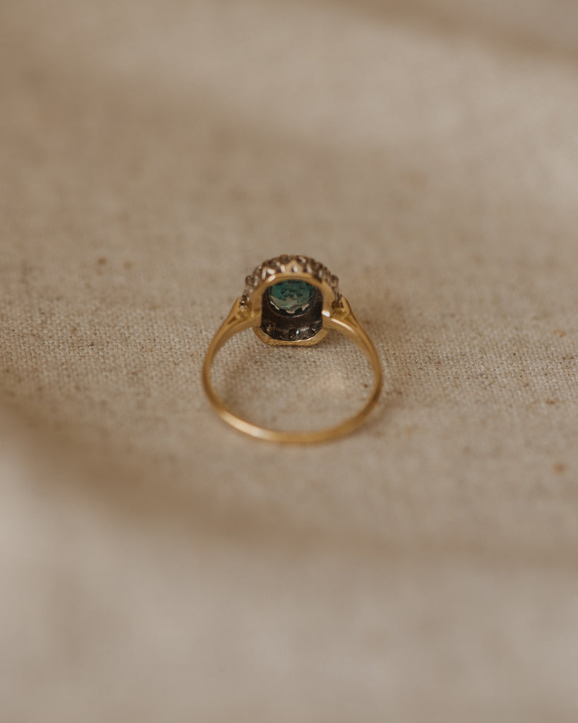 Phyllis 1967 18ct Gold Blue Zircon & Diamond Cluster Ring