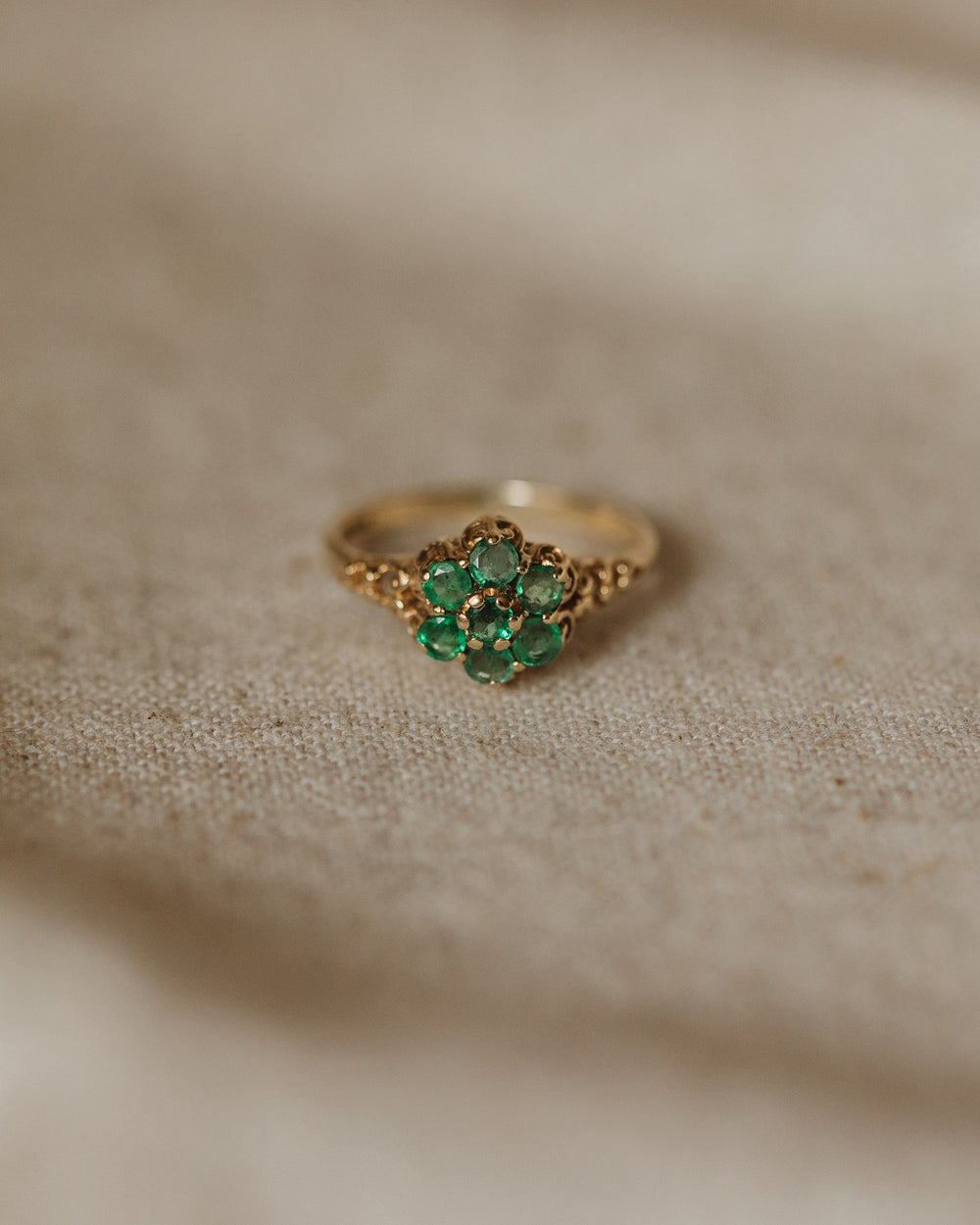 Annette Vintage 9ct Gold Emerald Flower Cluster Ring