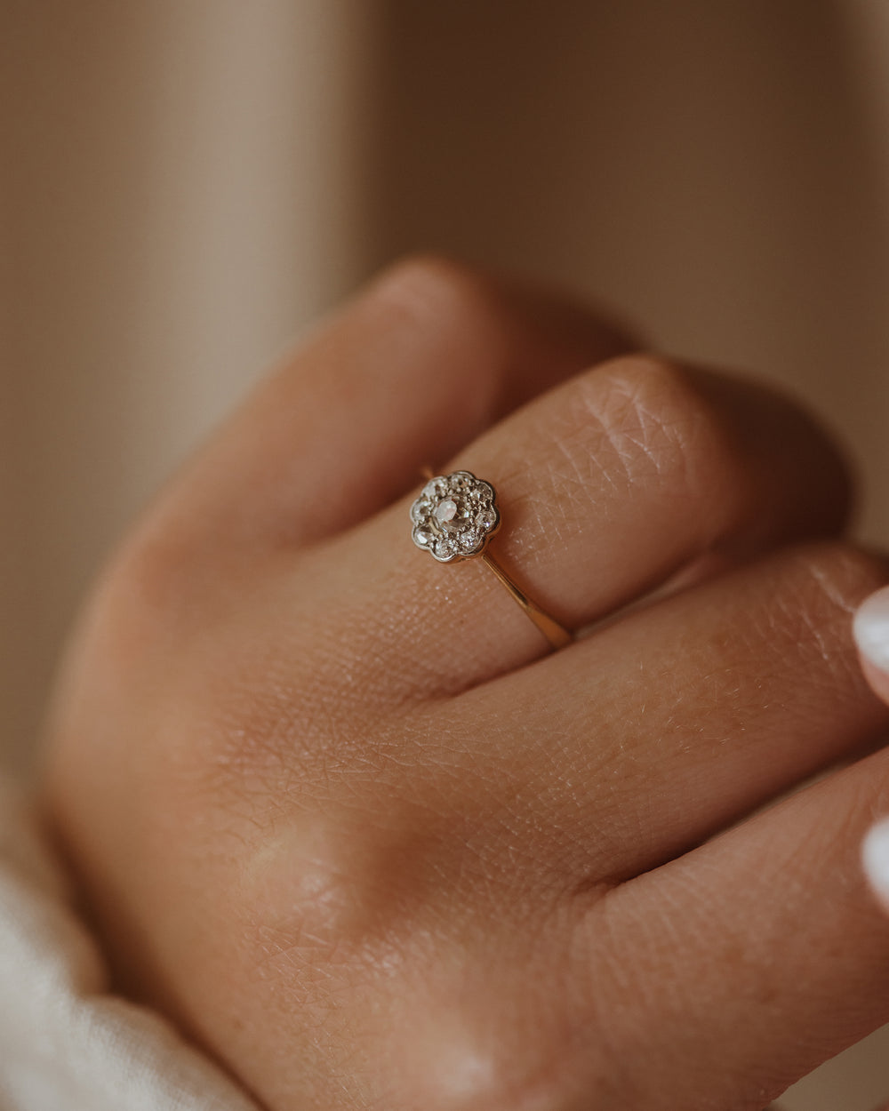 Grethe Antique 18ct Gold Diamond Flower Cluster Ring