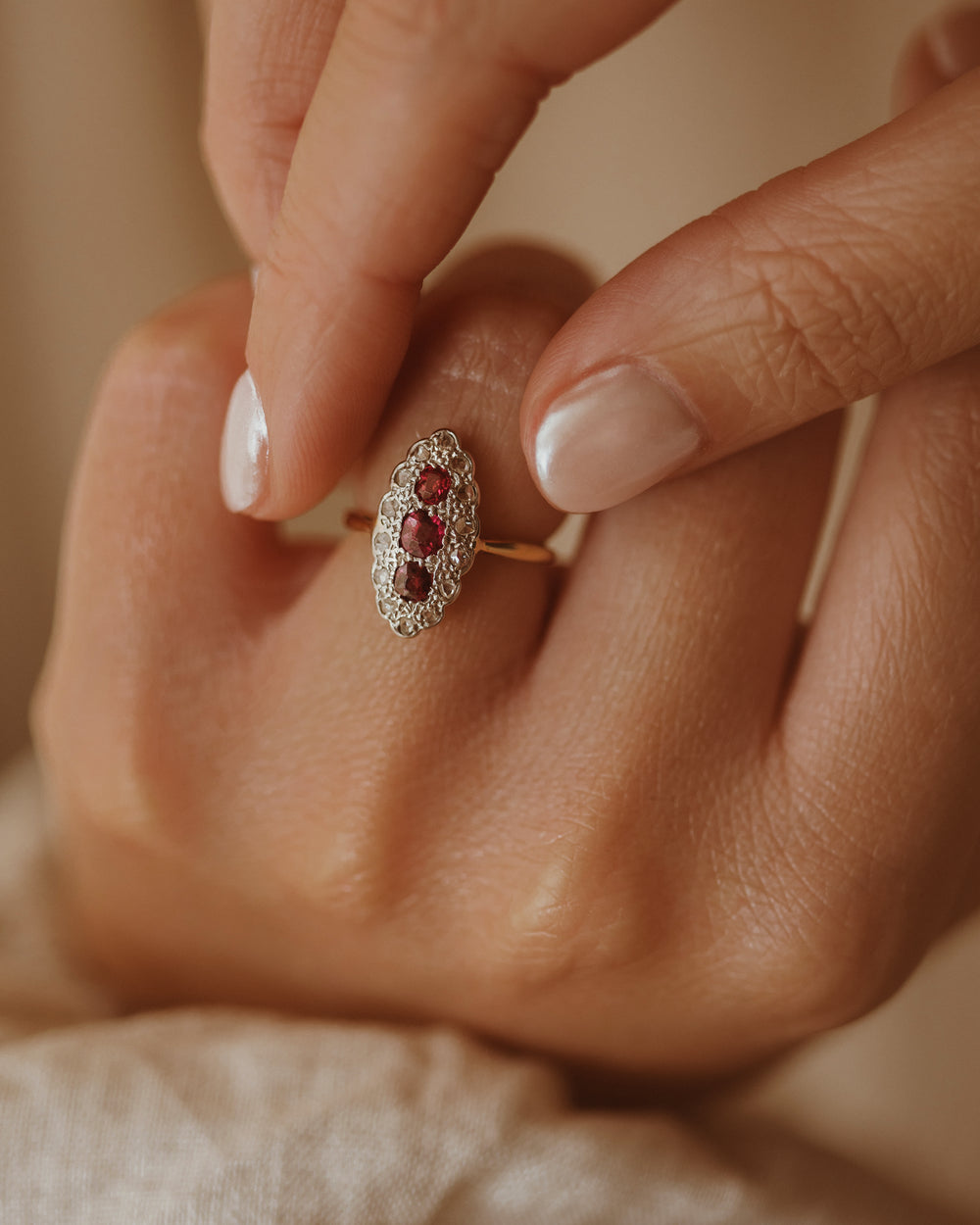 Isabella 1944 18ct Gold Art Deco Ruby & Diamond Panel Ring