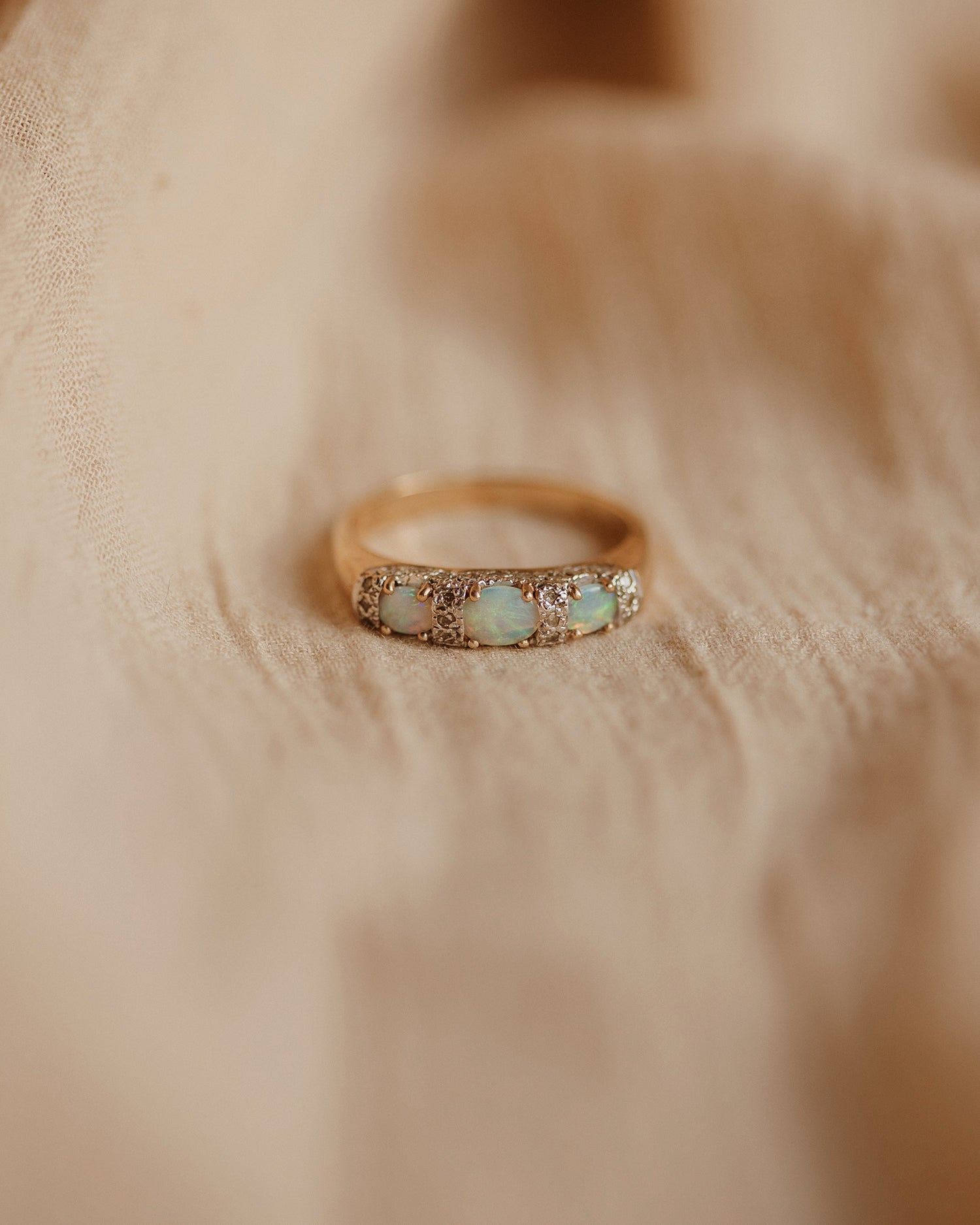 Image of Roberta 9ct Gold Vintage Opal & Diamond Ring