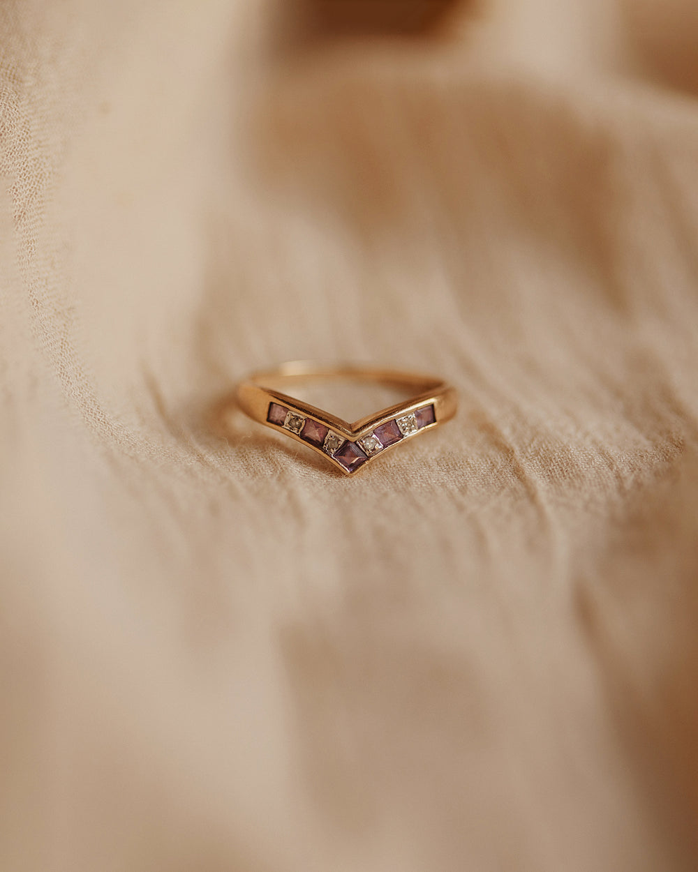 Josephine 9ct Gold Amethyst & Diamond Wishbone Ring