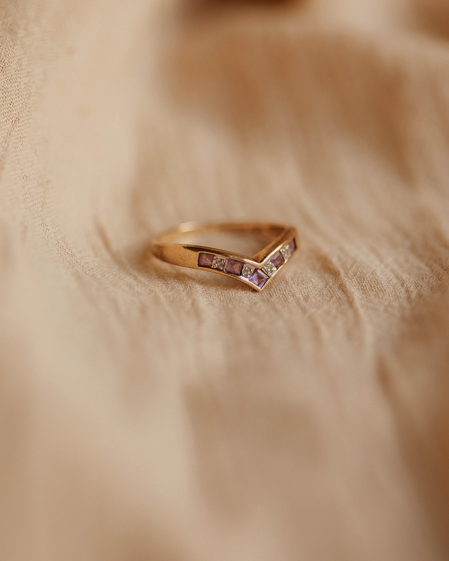 Josephine 9ct Gold Amethyst & Diamond Wishbone Ring