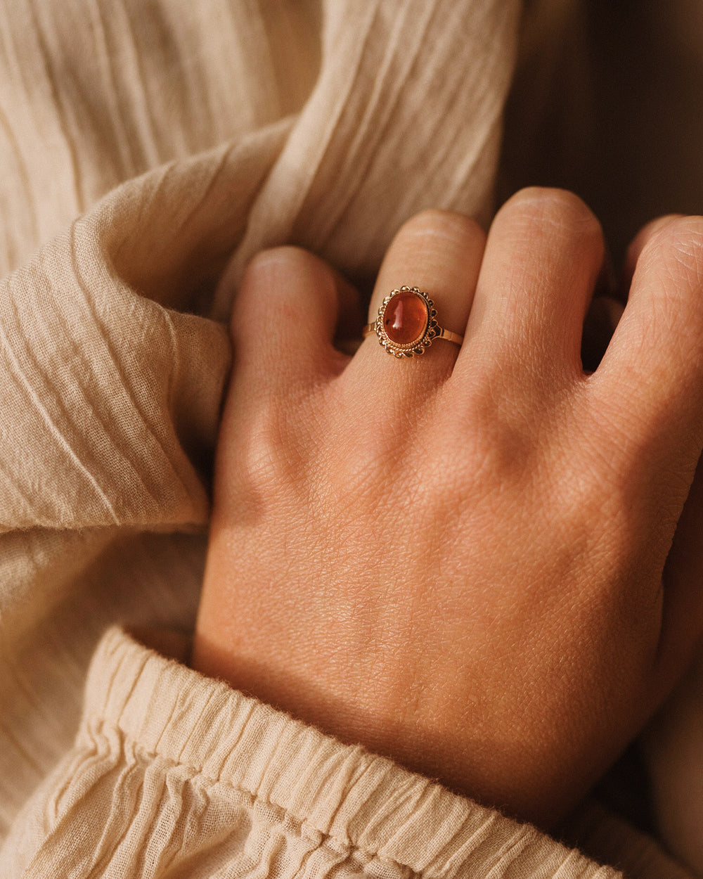 Dolly 9ct Gold Amber Ring